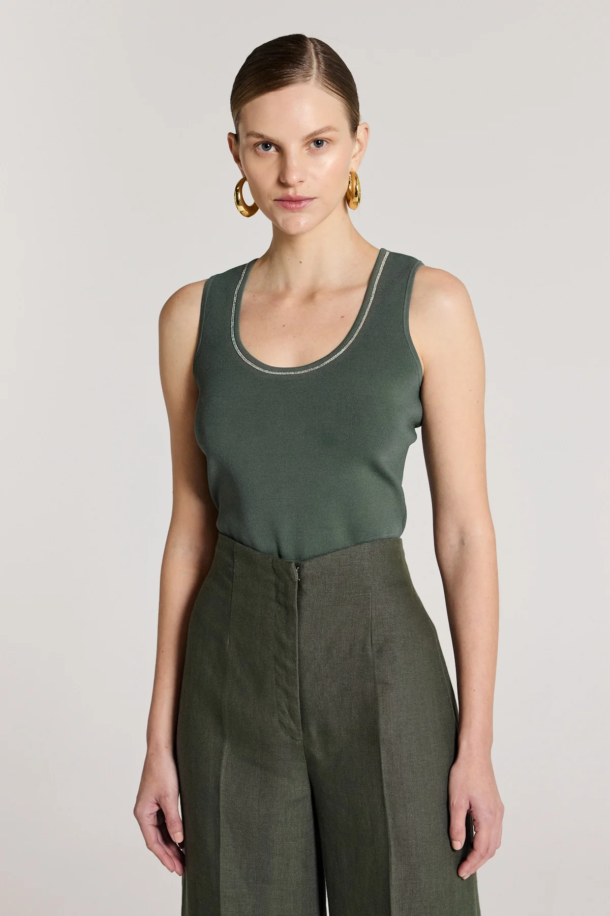 Tori Crepe Knit Tank - Muted Green - Image 6
