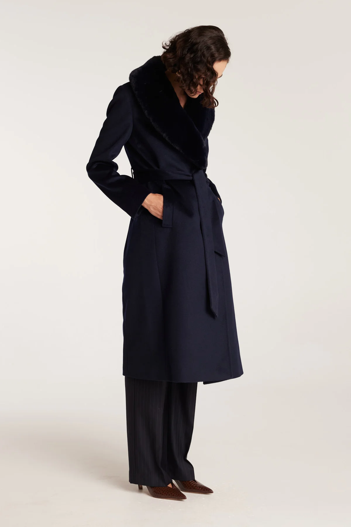 Fur Collar Coat - Navy - Image 4