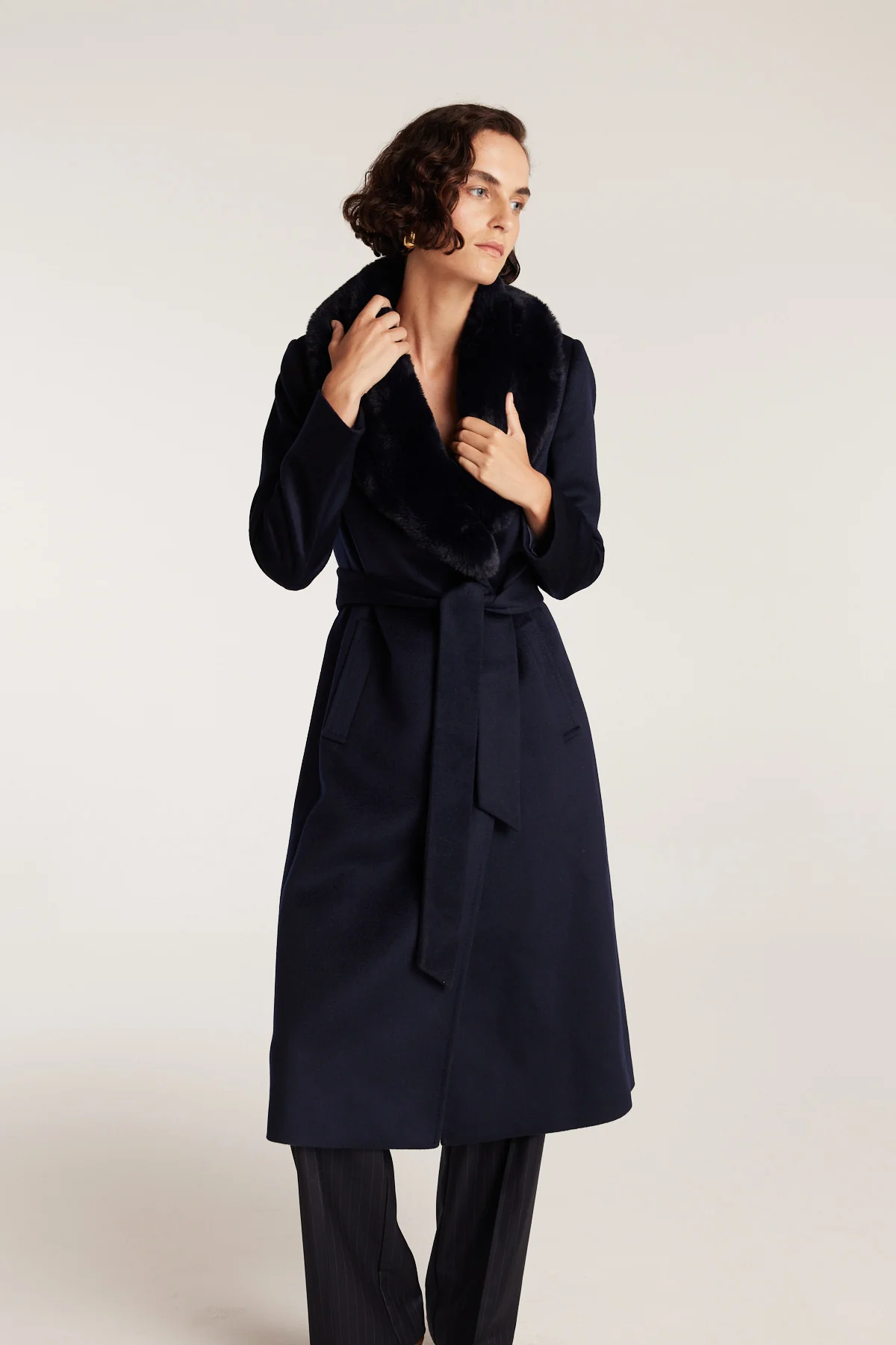 Fur Collar Coat - Navy - Image 6