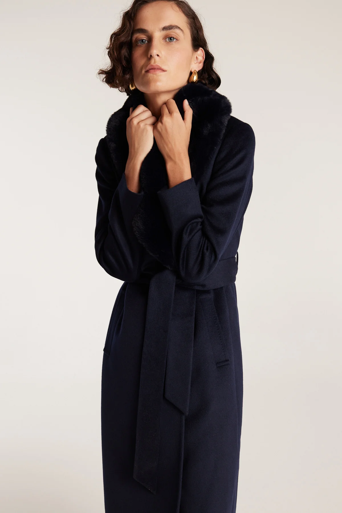 Fur Collar Coat - Navy - Image 7
