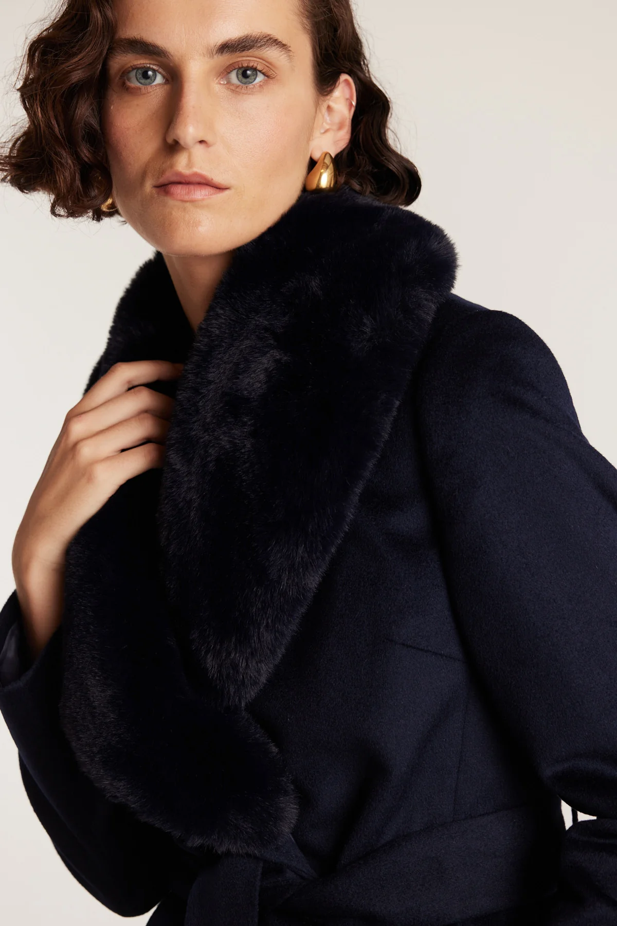 Fur Collar Coat - Navy - Image 8