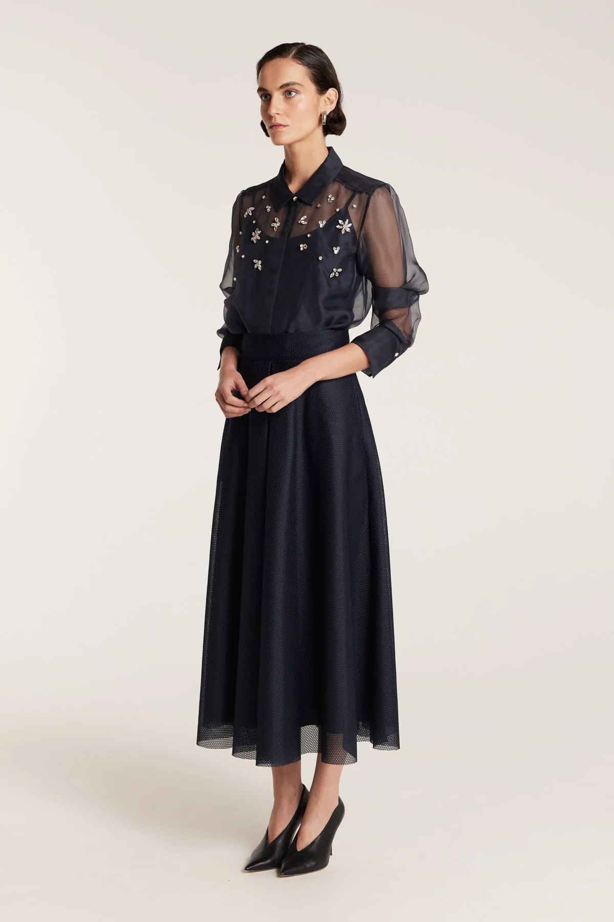 Organza Jewel Shirt - Navy - Image 3