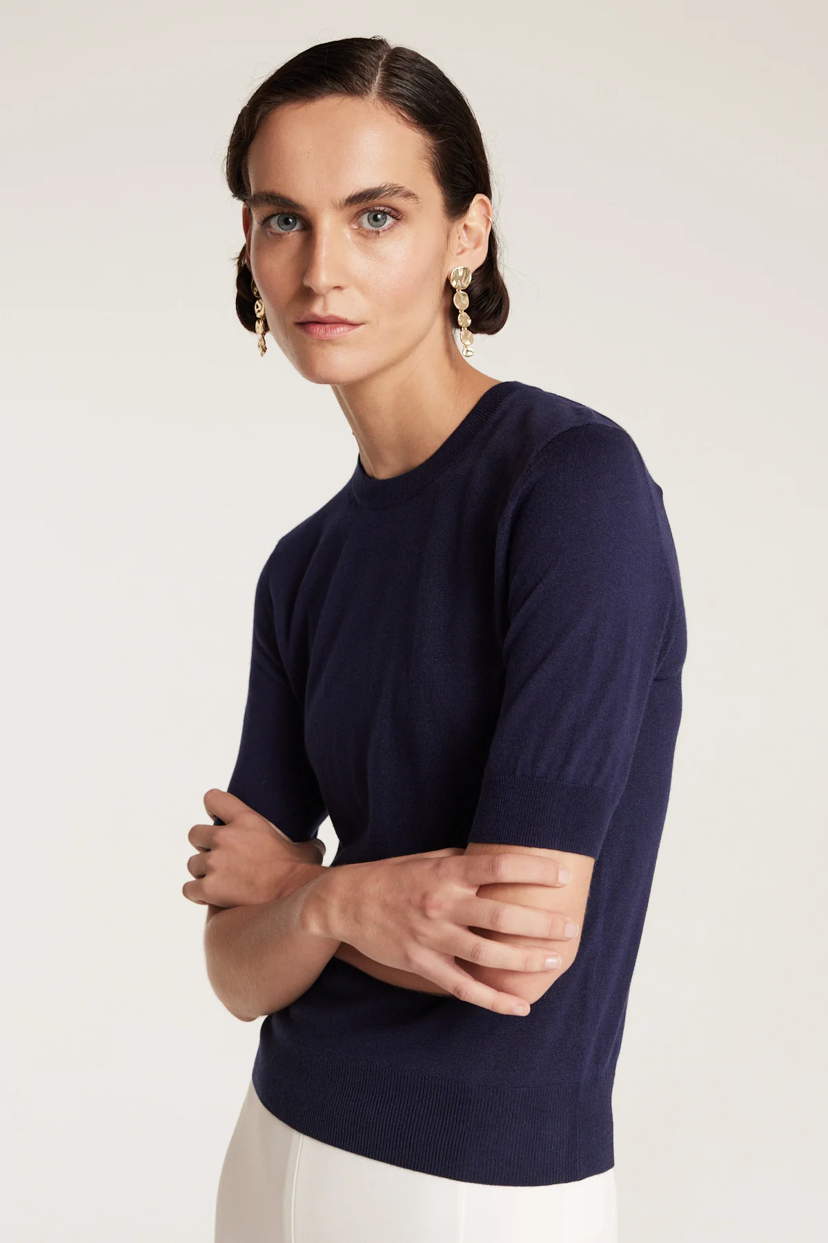 Silk Cashmere Knit Top - Navy - Image 2