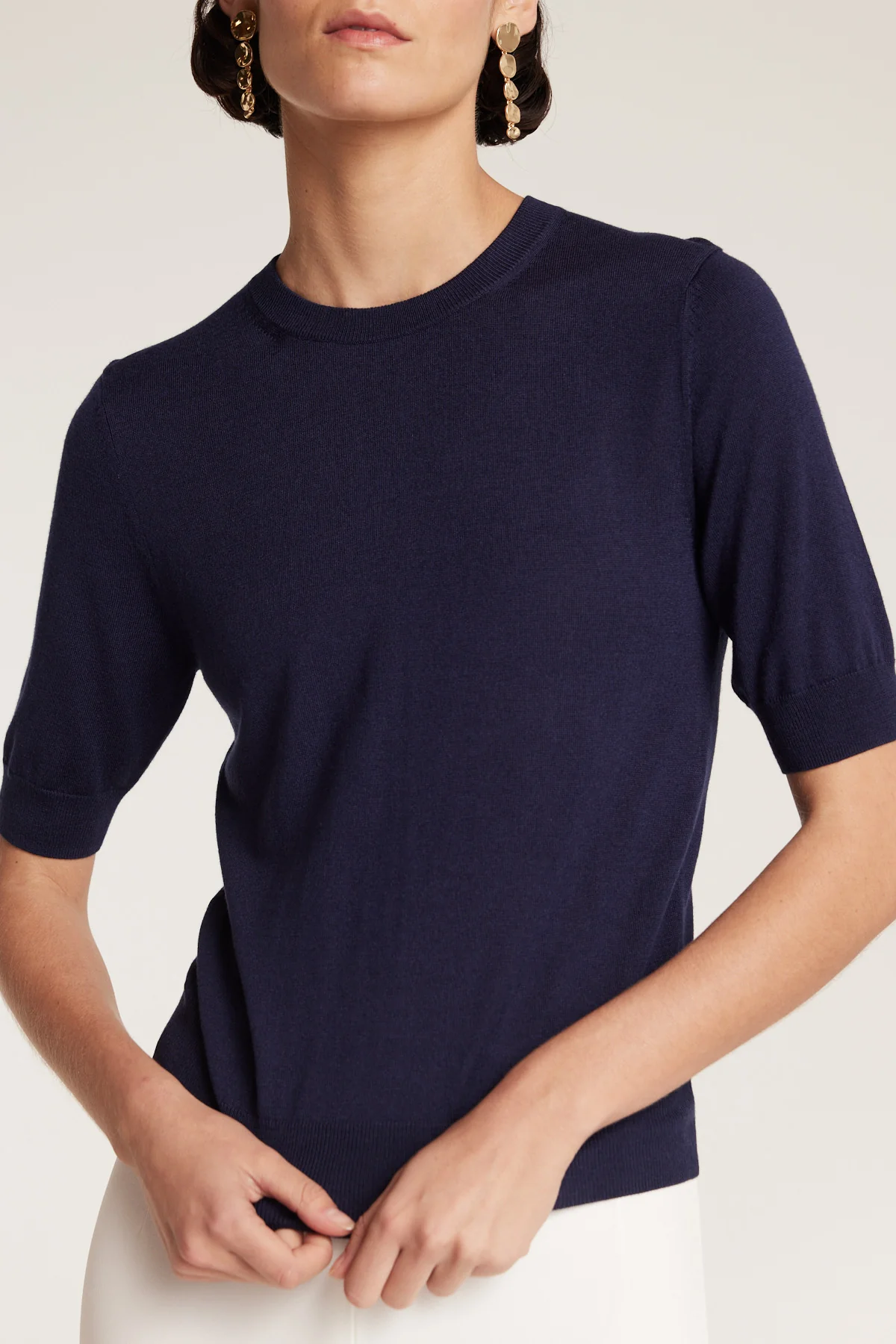 Silk Cashmere Knit Top - Navy - Image 5