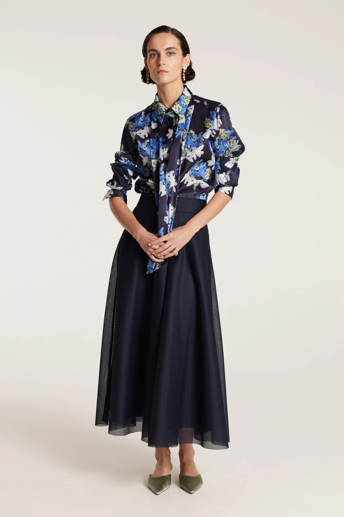 Organza Print Shirt - Navy/Print - Image 9
