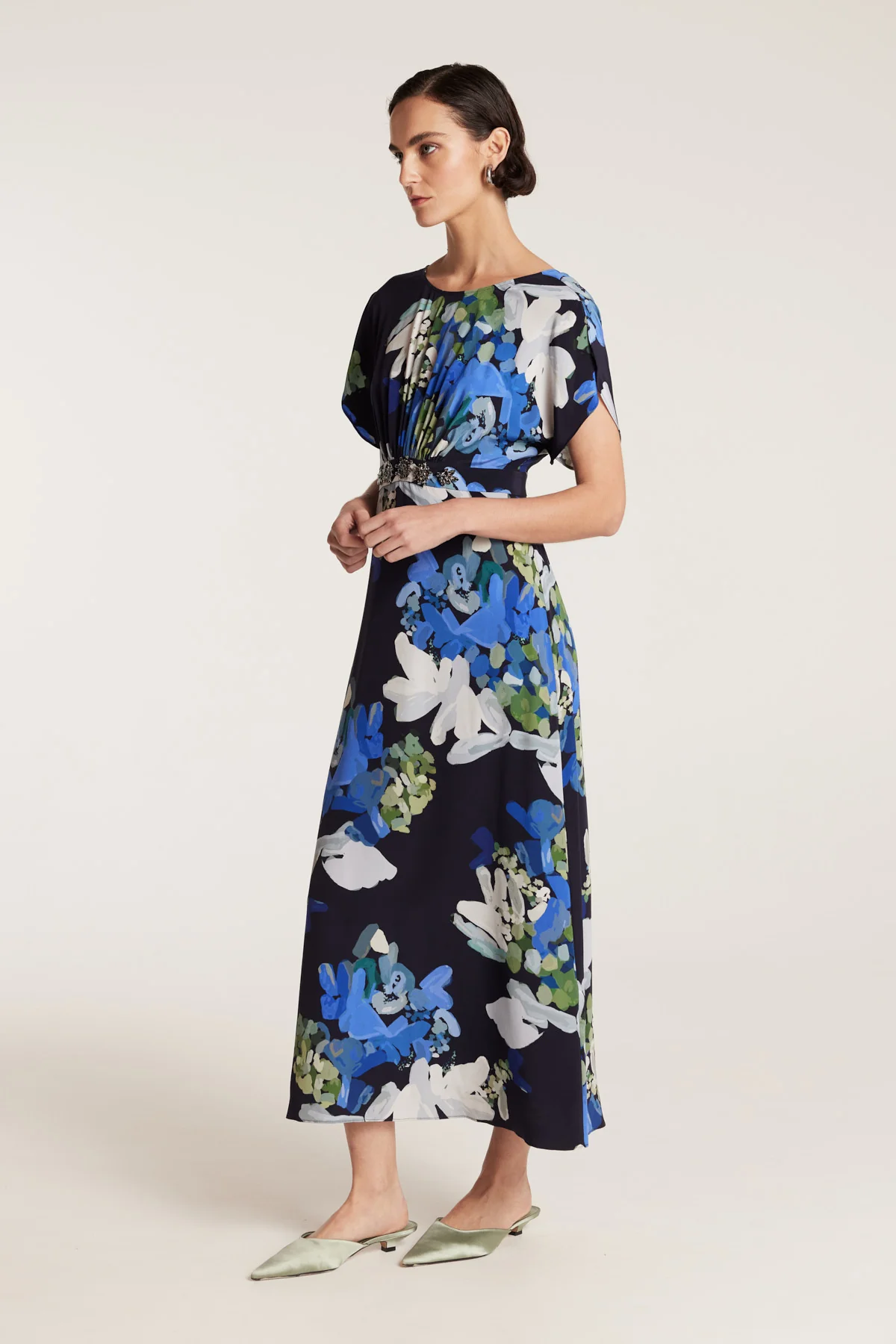 Irina Silk Dress - Navy/Print - Image 3
