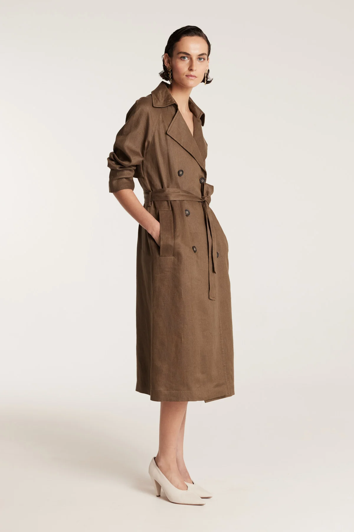 Linen Trench Coat - Nutmeg - Image 3
