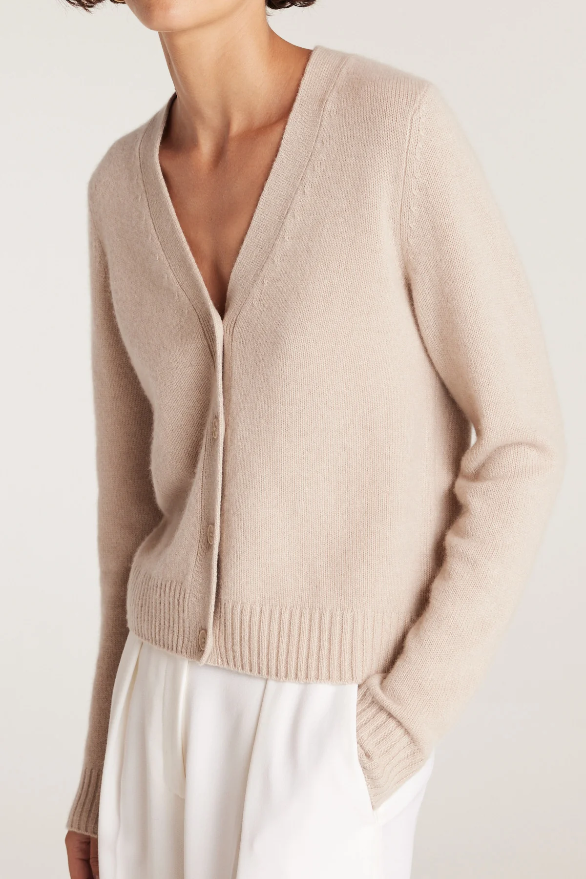 Cashmere V Cardigan - Oatmeal - Image 5