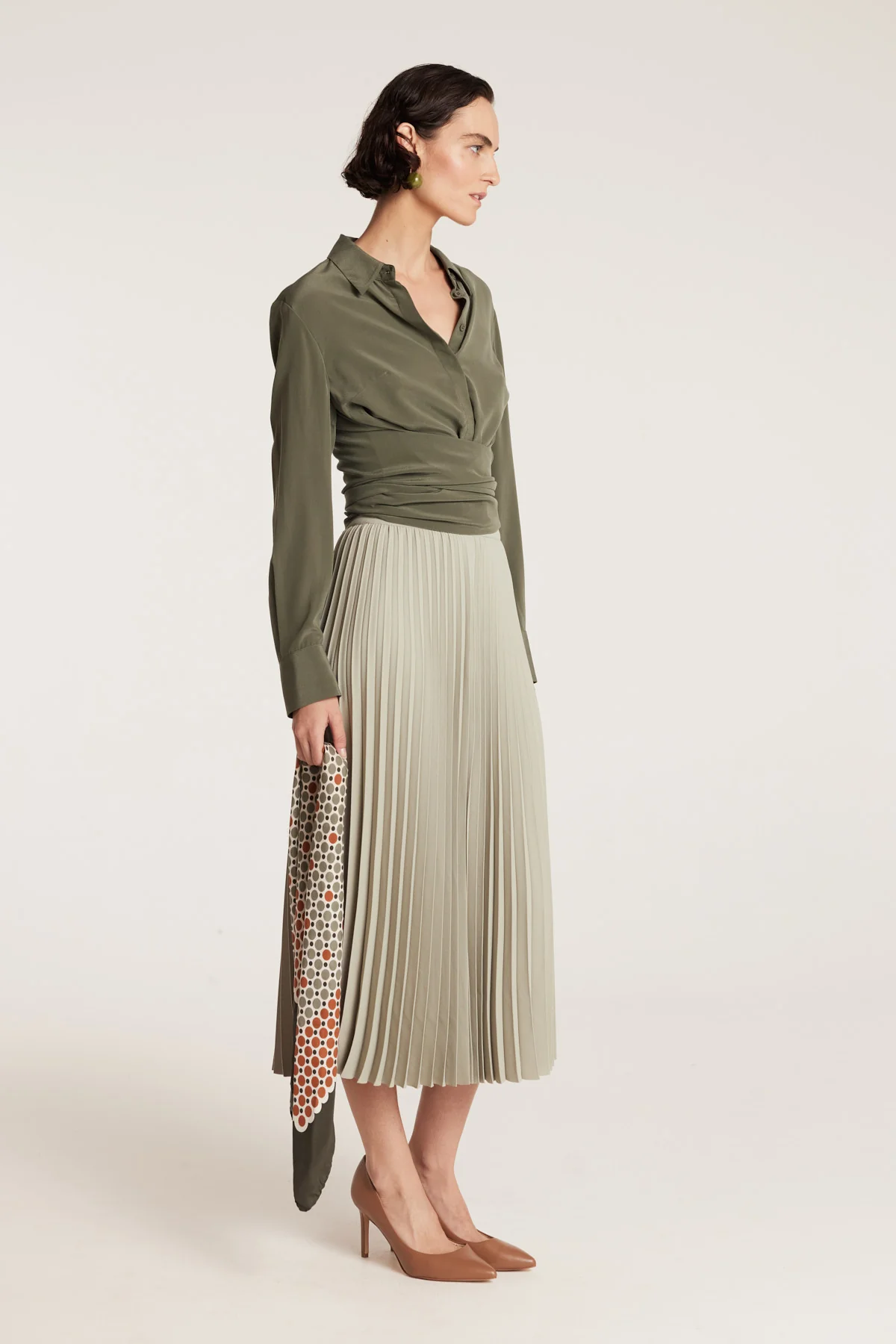 Wrap Silk Shirt - Olive - Image 3