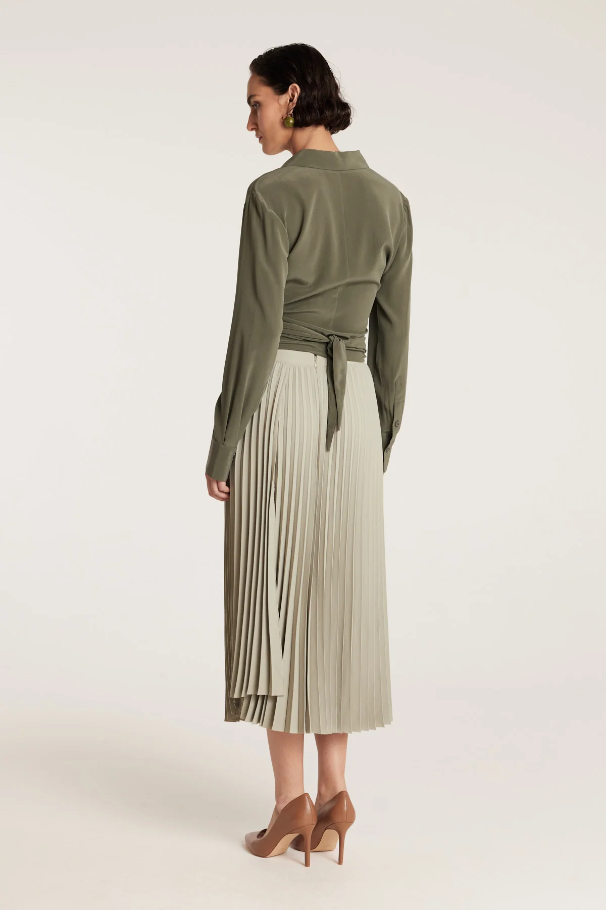 Wrap Silk Shirt - Olive - Image 4