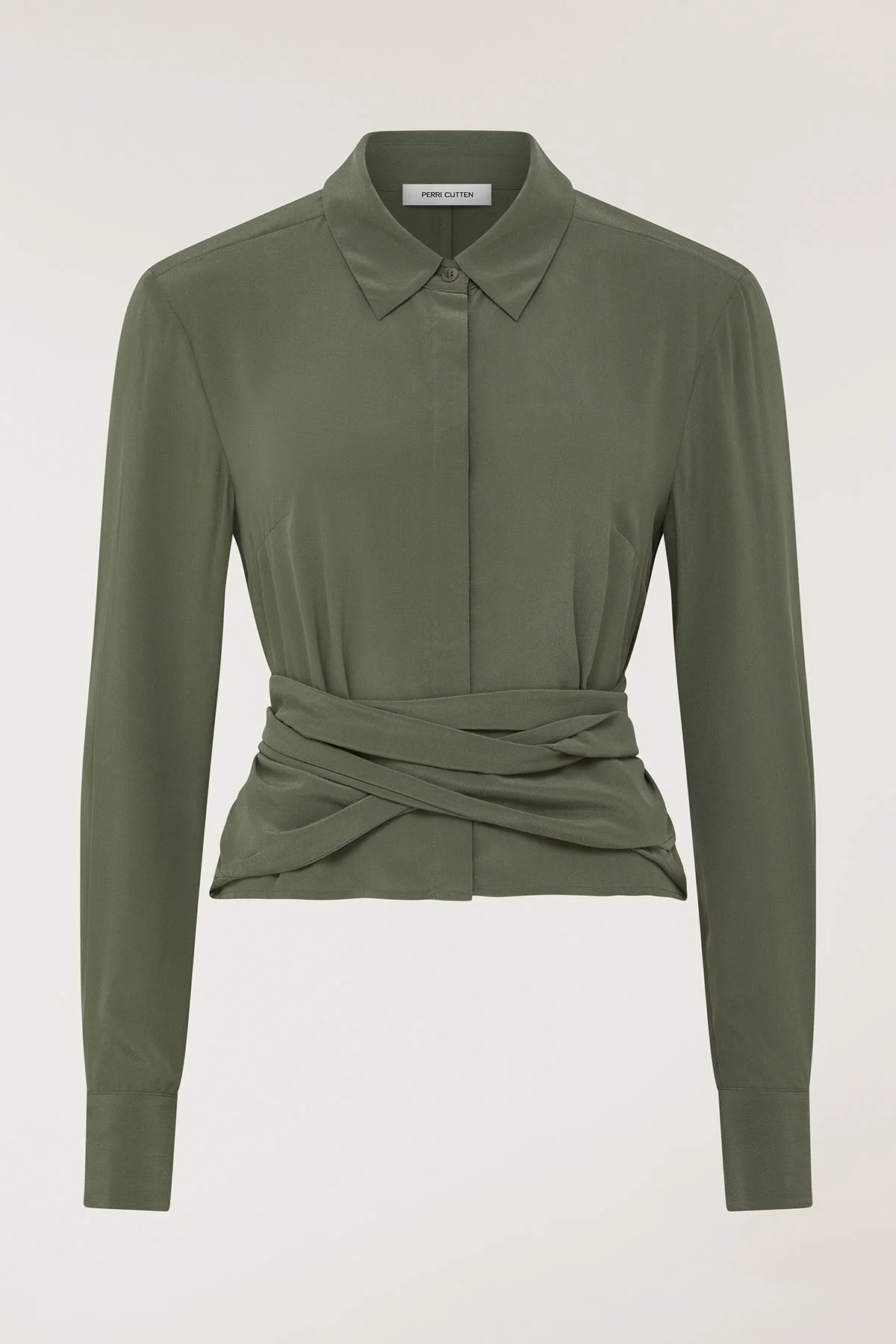 Wrap Silk Shirt - Olive - Image 6
