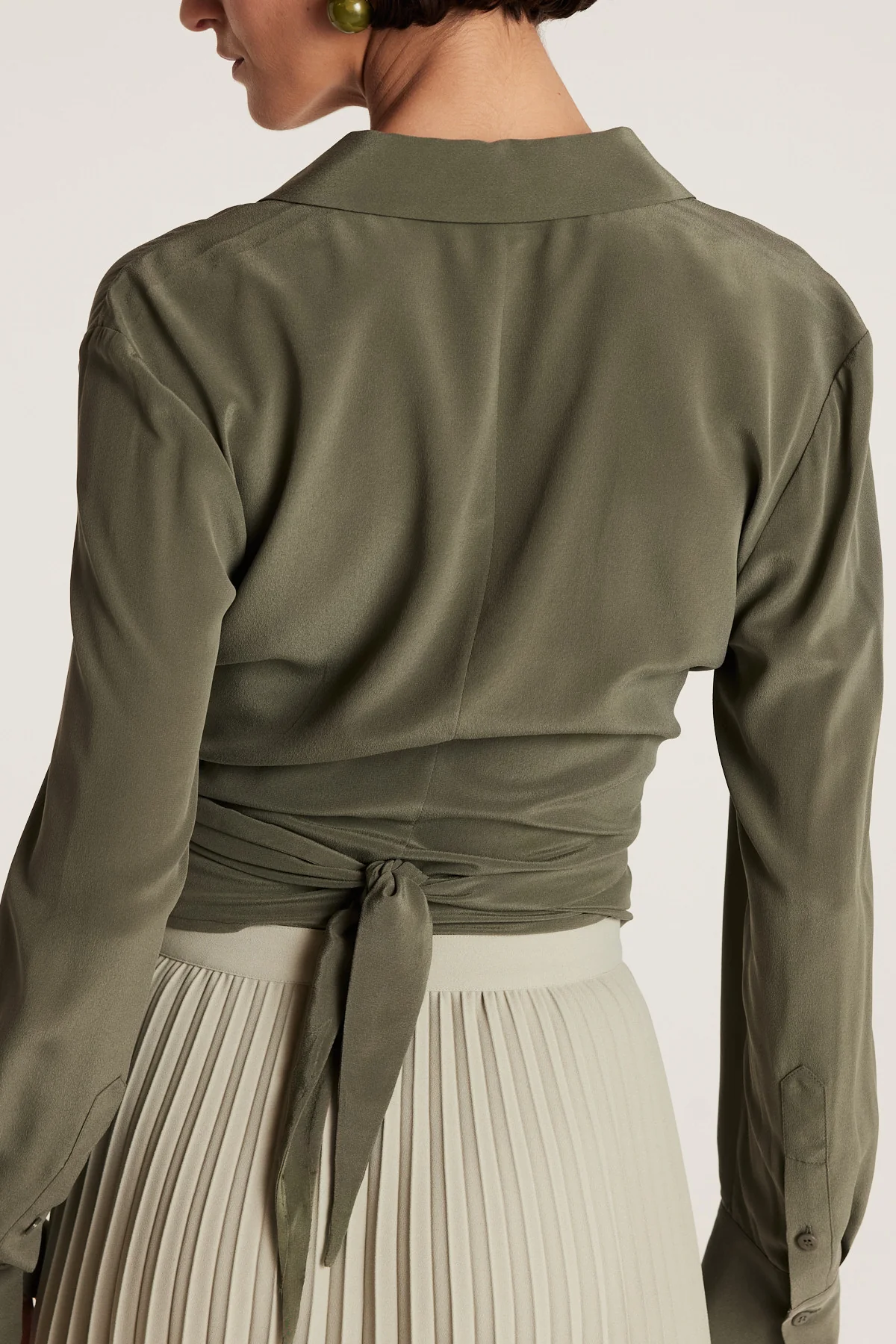 Wrap Silk Shirt - Olive - Image 7