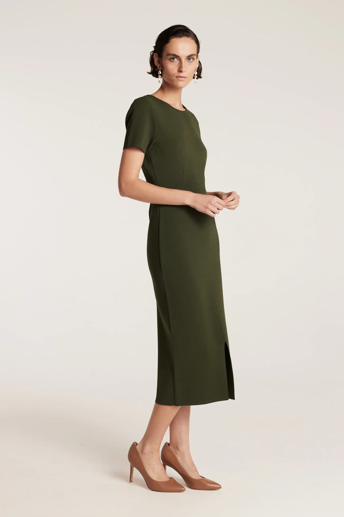 Crepe Knit Dress - Olive - Image 3
