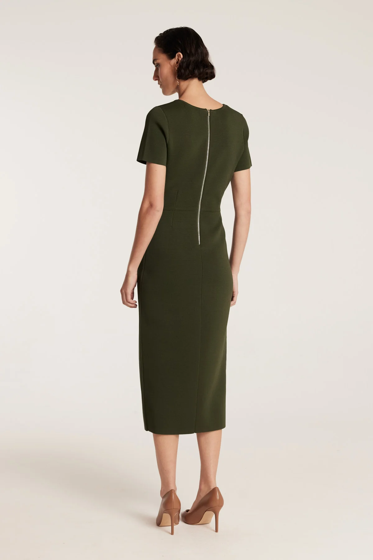 Crepe Knit Dress - Olive - Image 4