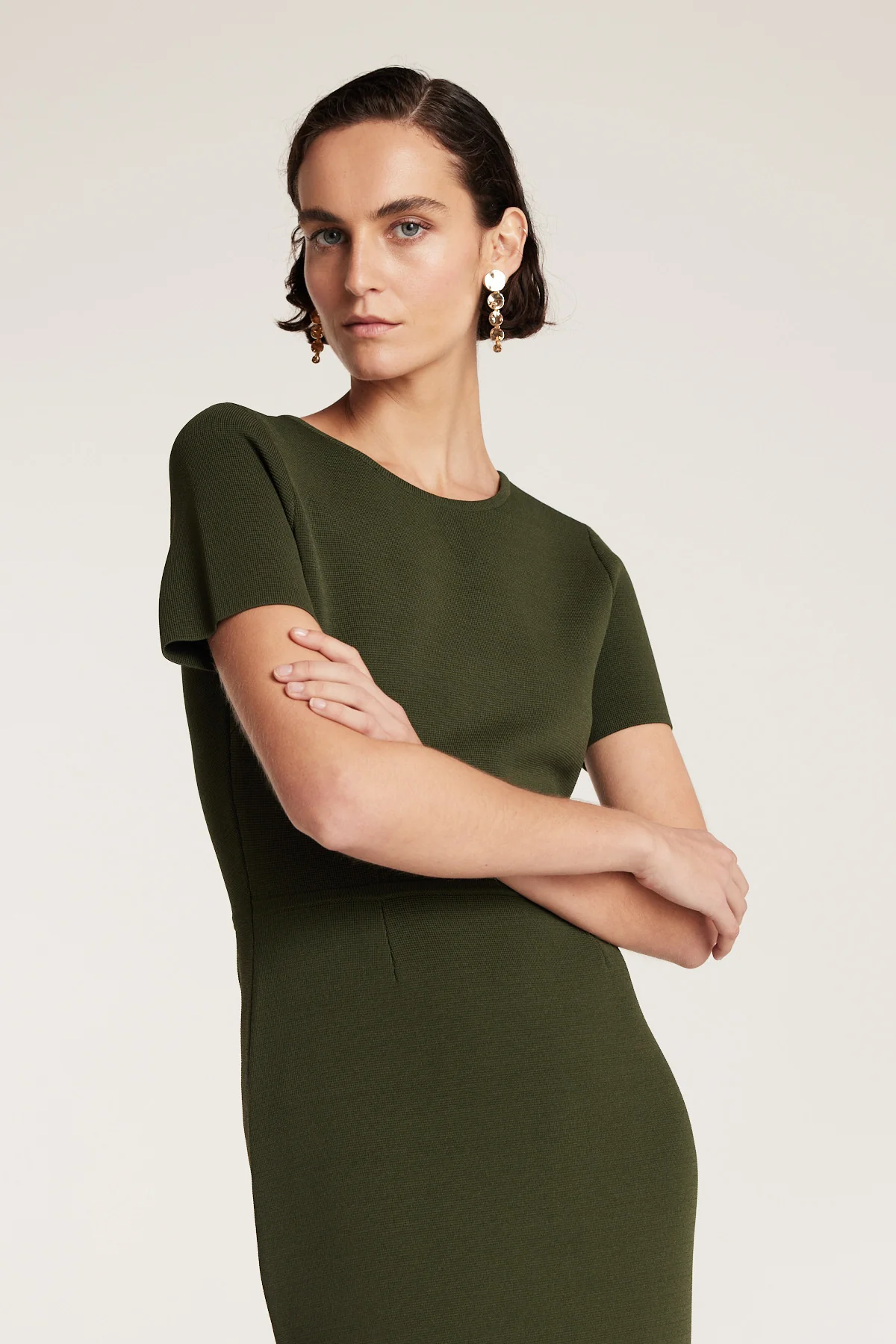 Crepe Knit Dress - Olive - Image 5