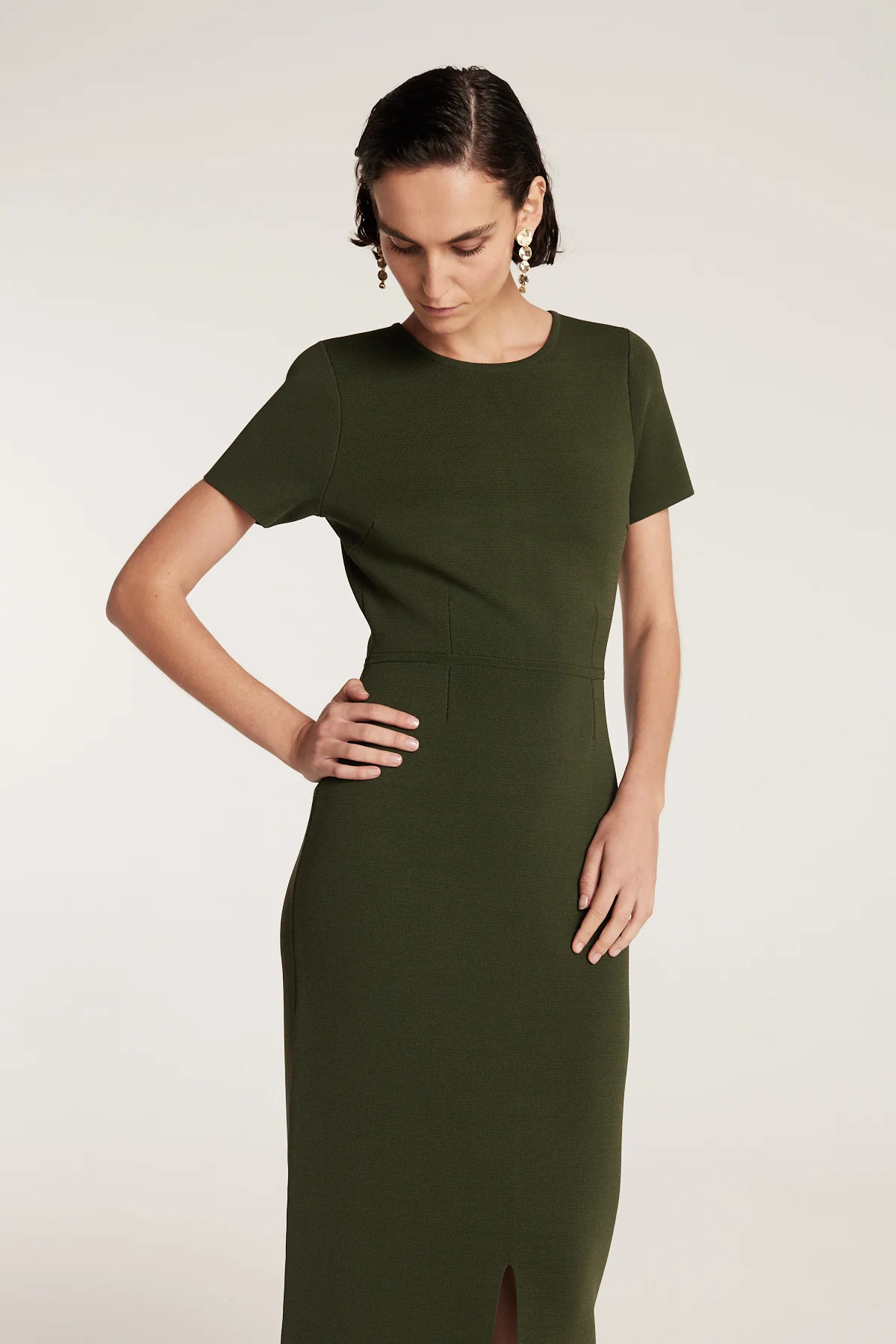 Crepe Knit Dress - Olive - Image 7