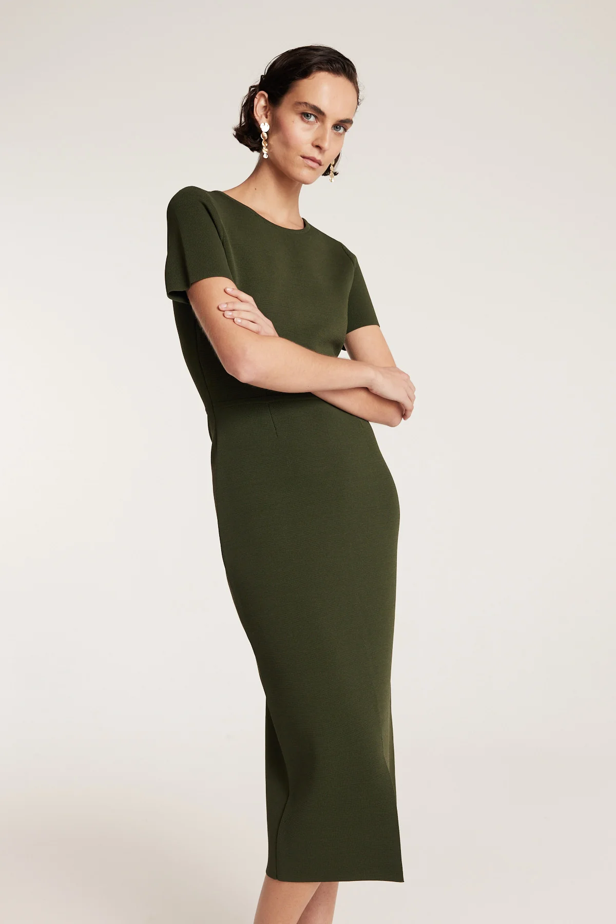 Crepe Knit Dress - Olive - Image 8