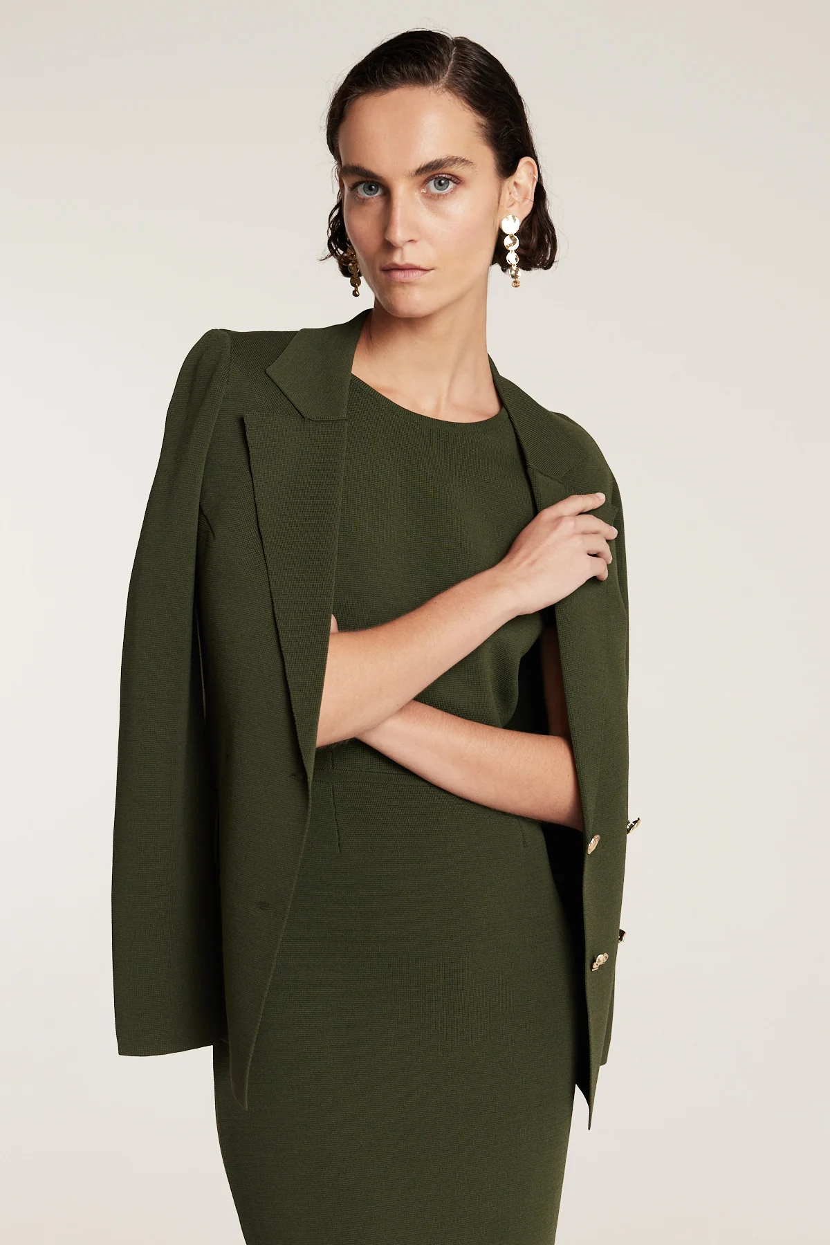 Crepe Knit Dress - Olive - Image 9