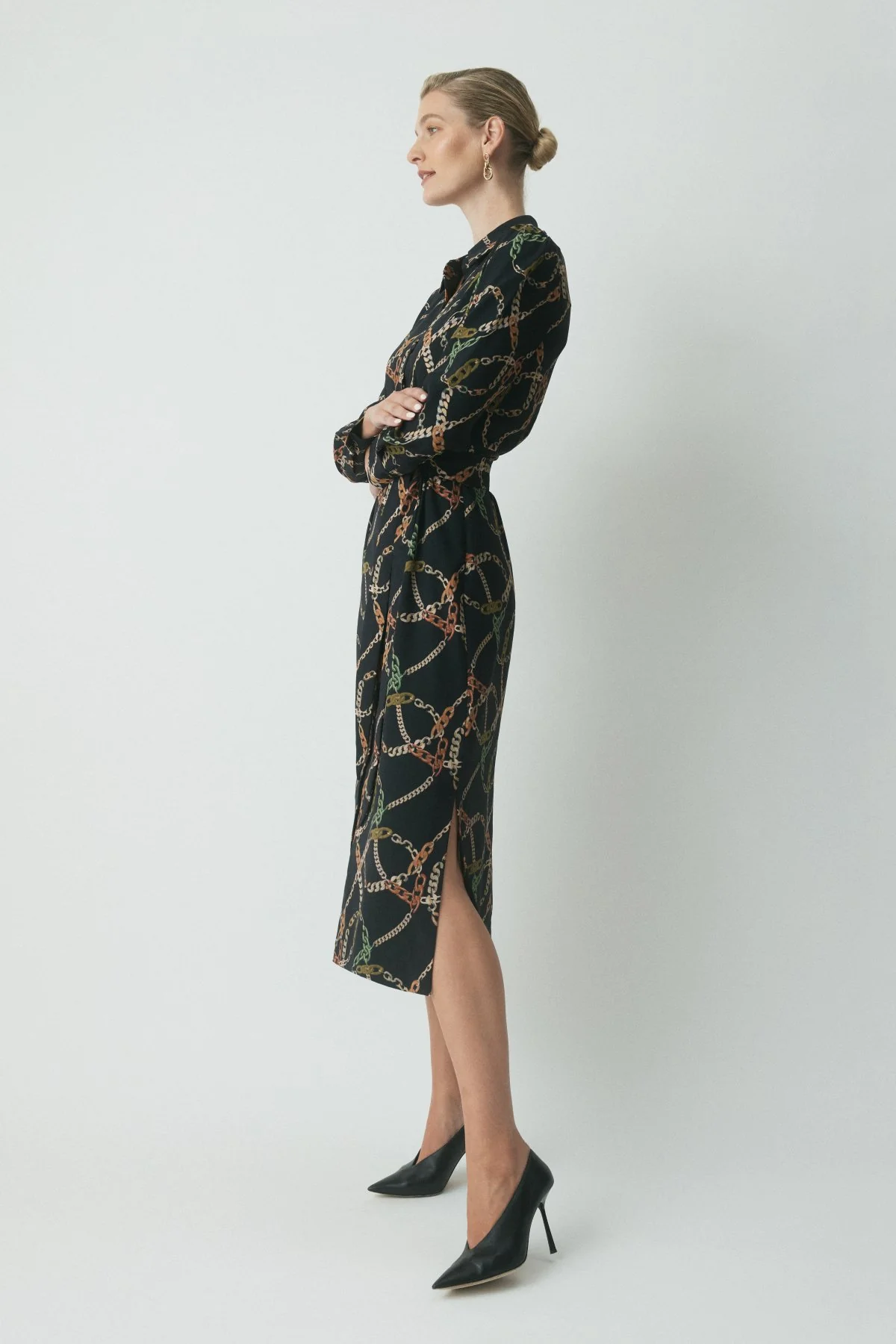 Ollie Belted Shirtdress - Chain Print - Image 3