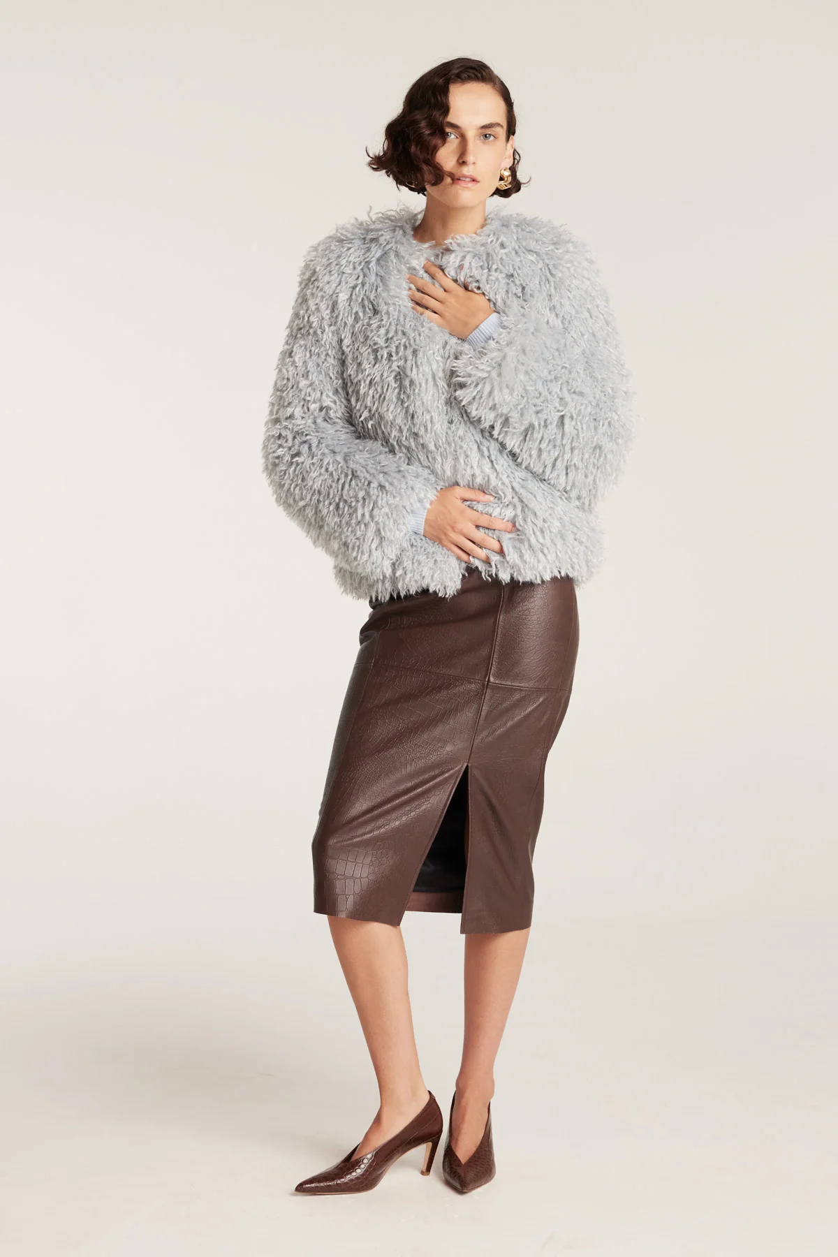 Faux Fur Jacket - Pale Blue