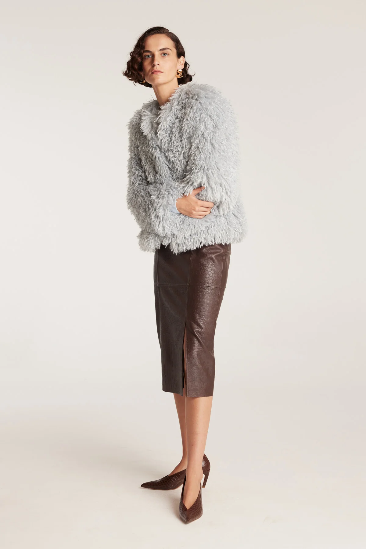 Faux Fur Jacket - Pale Blue - Image 3