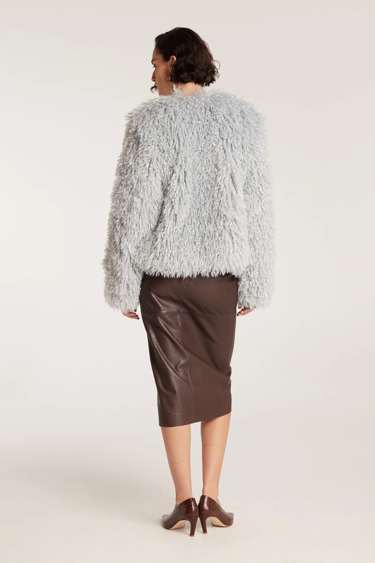 Faux Fur Jacket - Pale Blue - Image 5