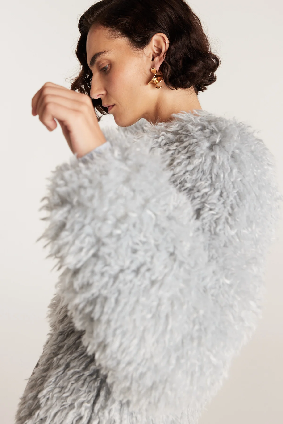 Faux Fur Jacket - Pale Blue - Image 7