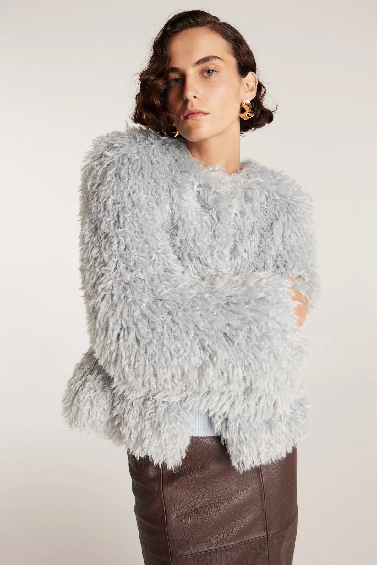 Faux Fur Jacket - Pale Blue - Image 8