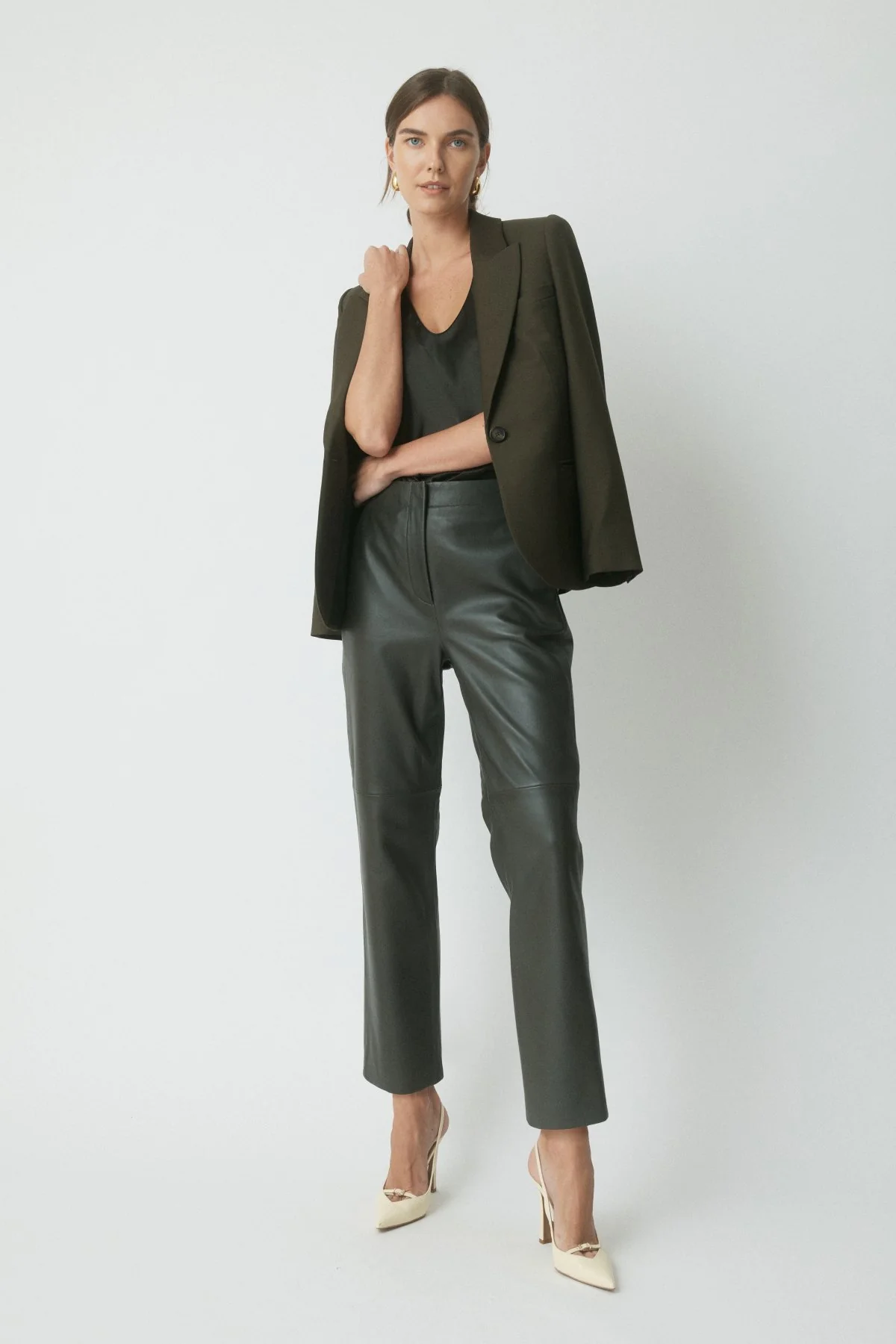 Patti Leather Pant - Dark Olive