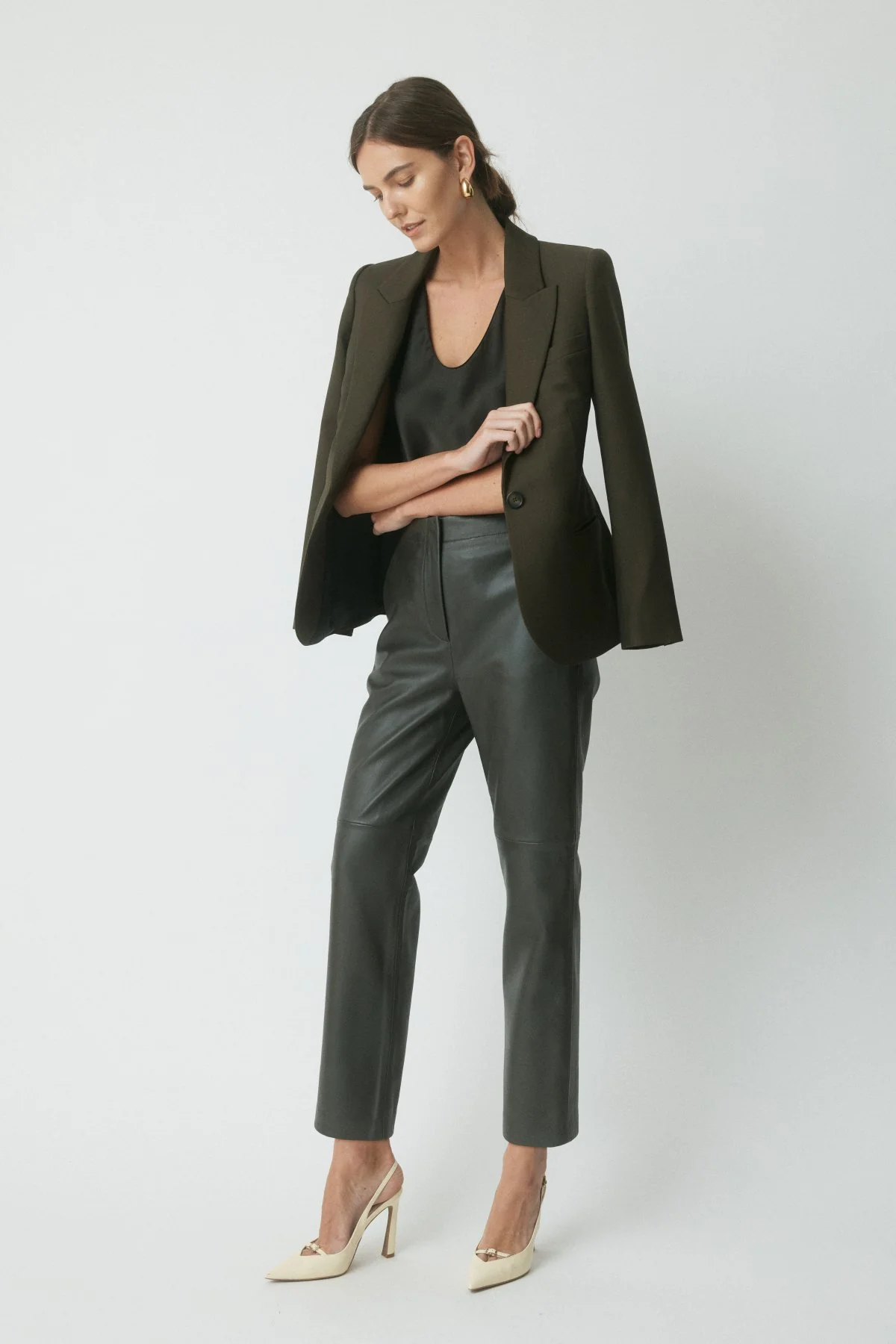 Patti Leather Pant - Dark Olive - Image 3