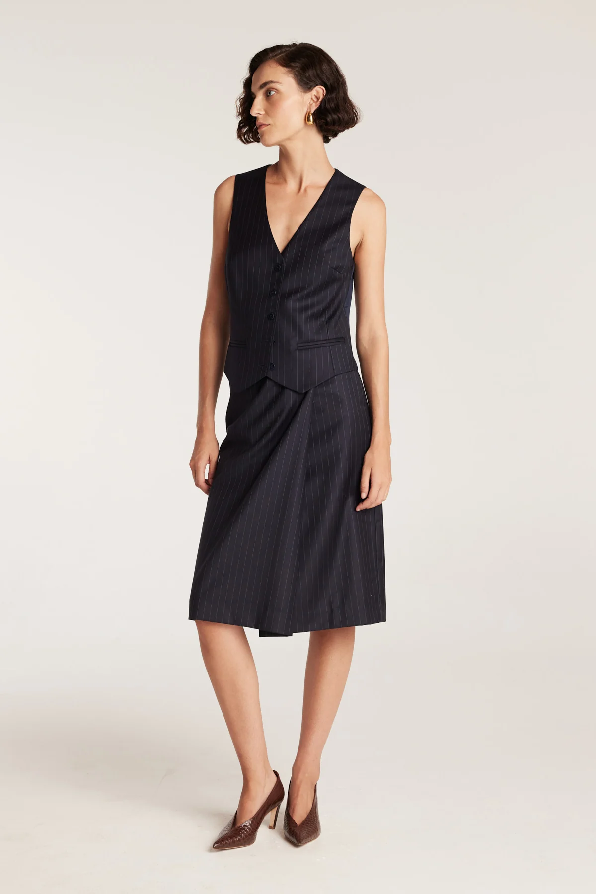 Pinstripe Skirt - Navy/White