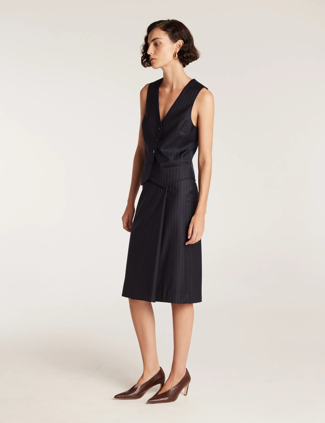 Pinstripe Skirt - Navy/White - Image 10