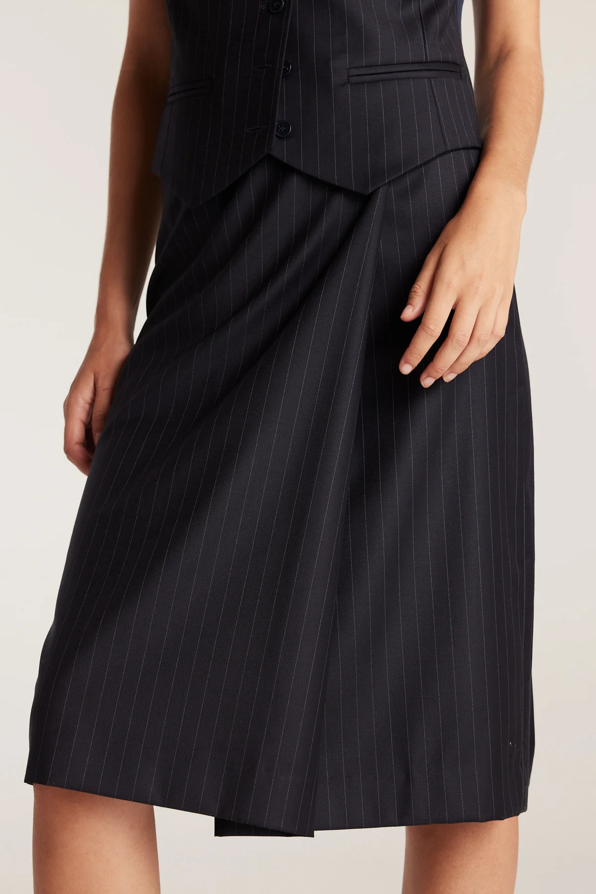 Pinstripe Skirt - Navy/White - Image 6