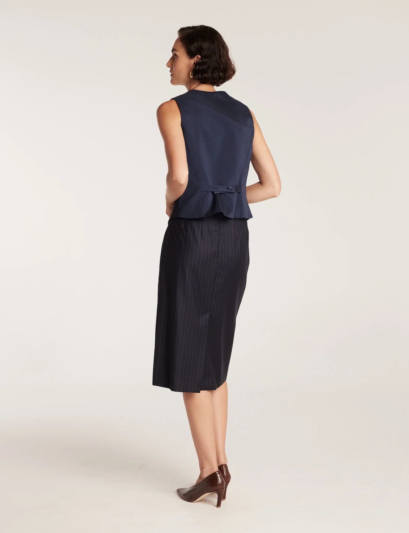 Pinstripe Skirt - Navy/White - Image 7