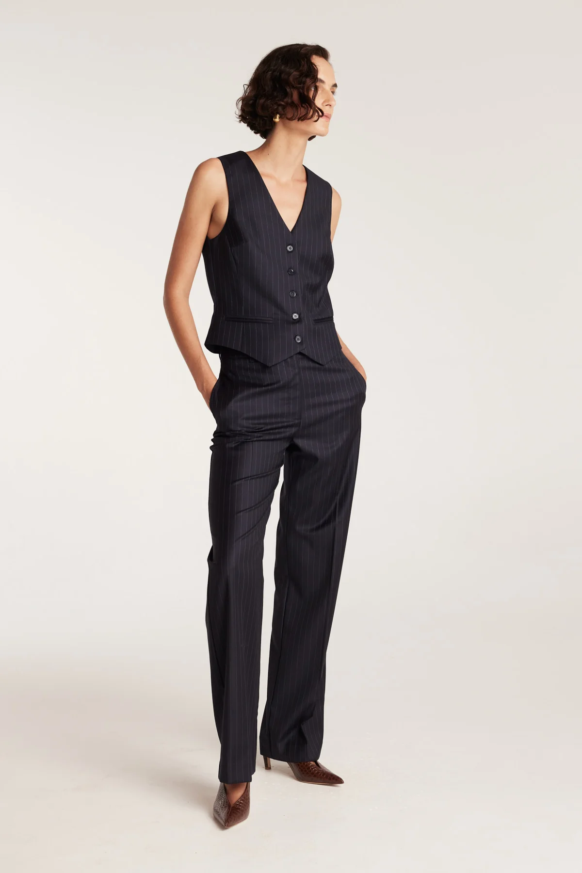 Pinstripe Waistcoat - Navy/White - Image 4