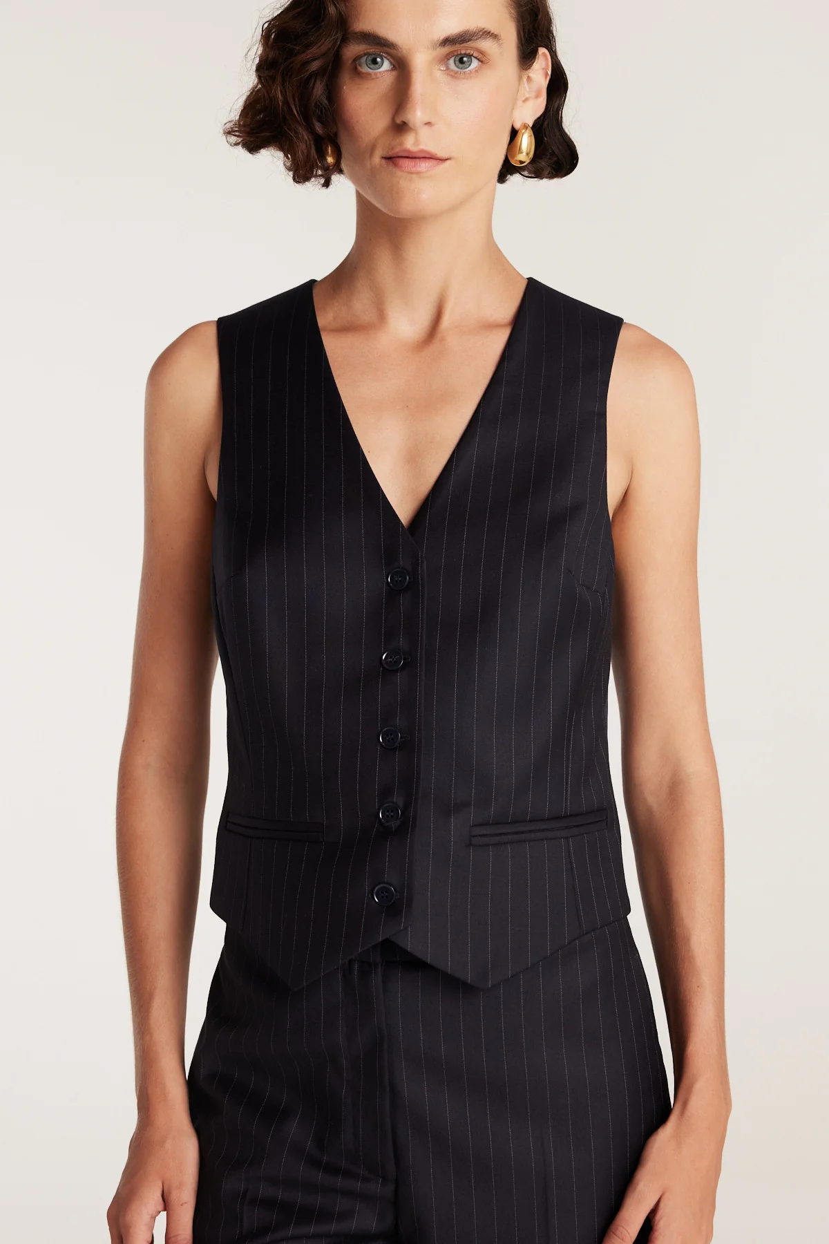 Pinstripe Waistcoat - Navy/White - Image 6