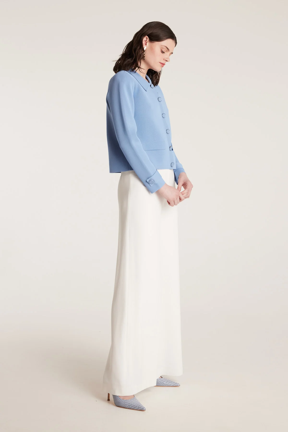 Milano Crepe Knit Jacket - Powder Blue - Image 3