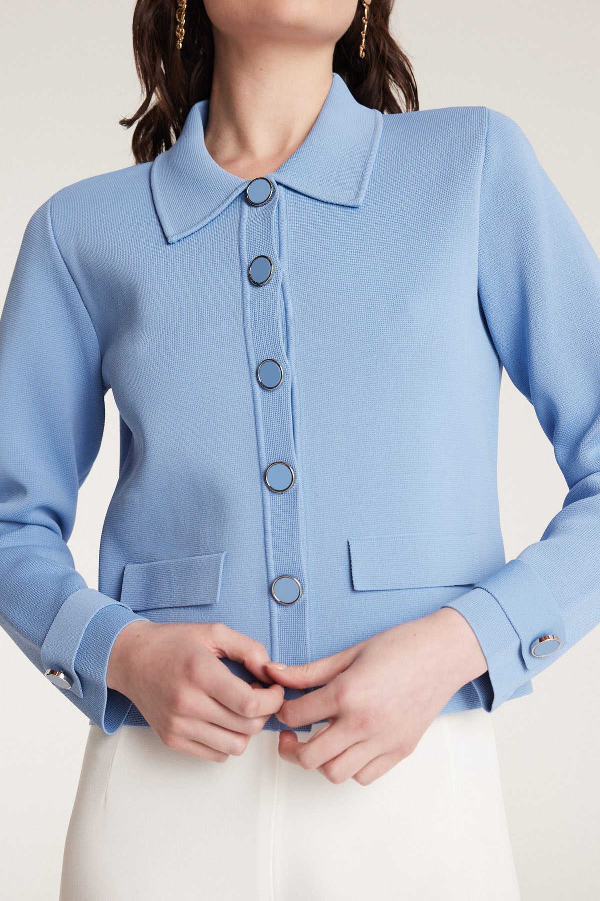 Milano Crepe Knit Jacket - Powder Blue - Image 5