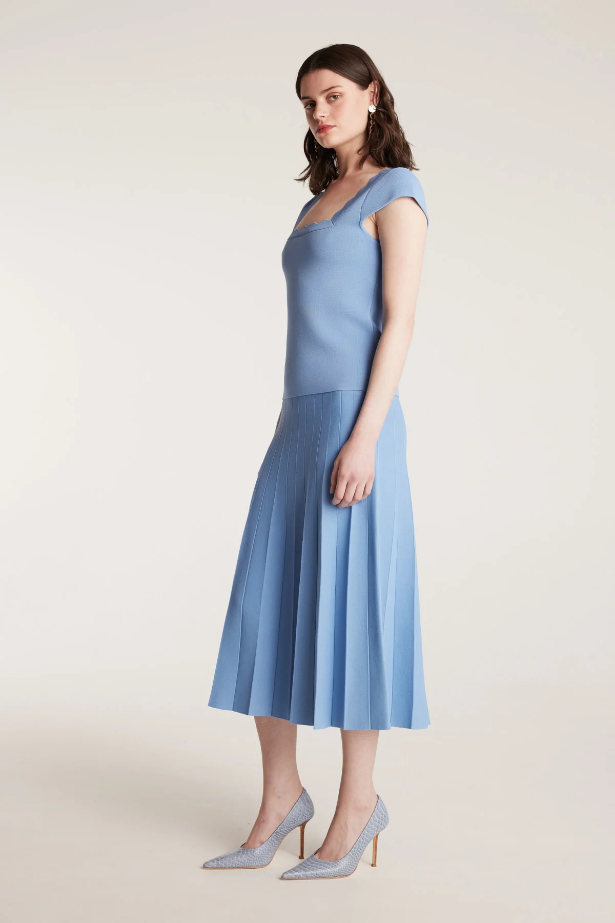 Milano Crepe Knit Skirt - Powder Blue - Image 3