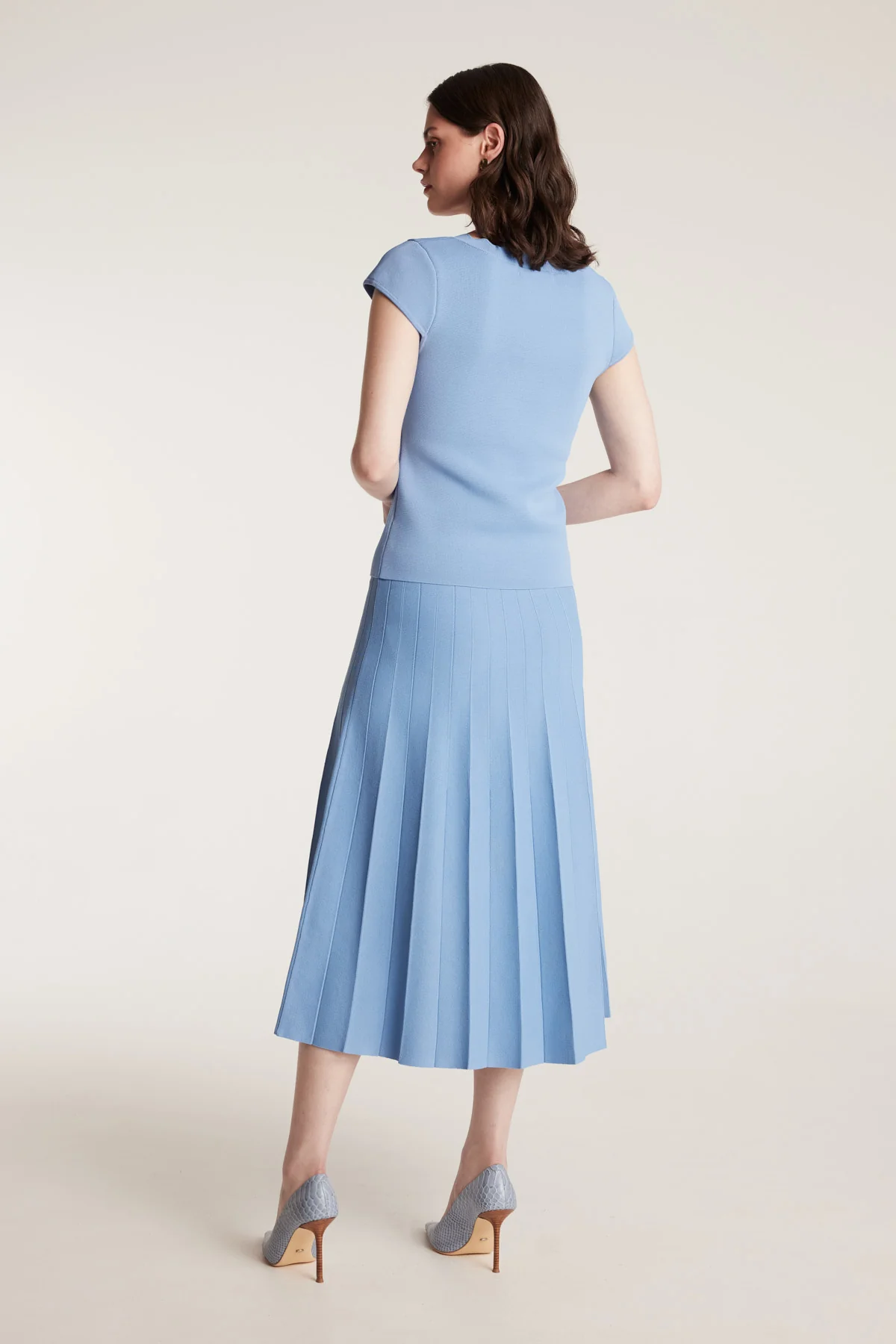 Milano Crepe Knit Skirt - Powder Blue - Image 4