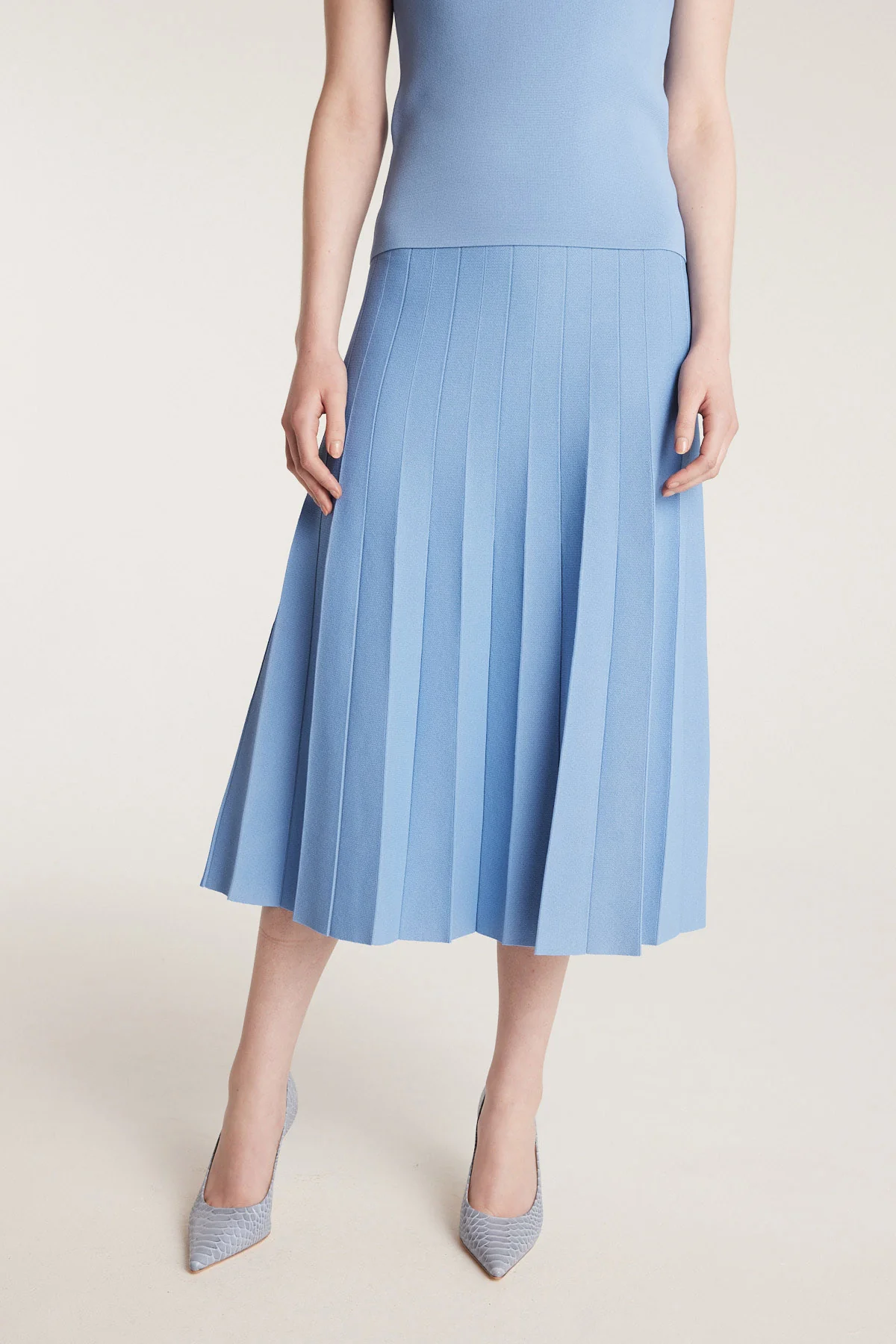 Milano Crepe Knit Skirt - Powder Blue - Image 5