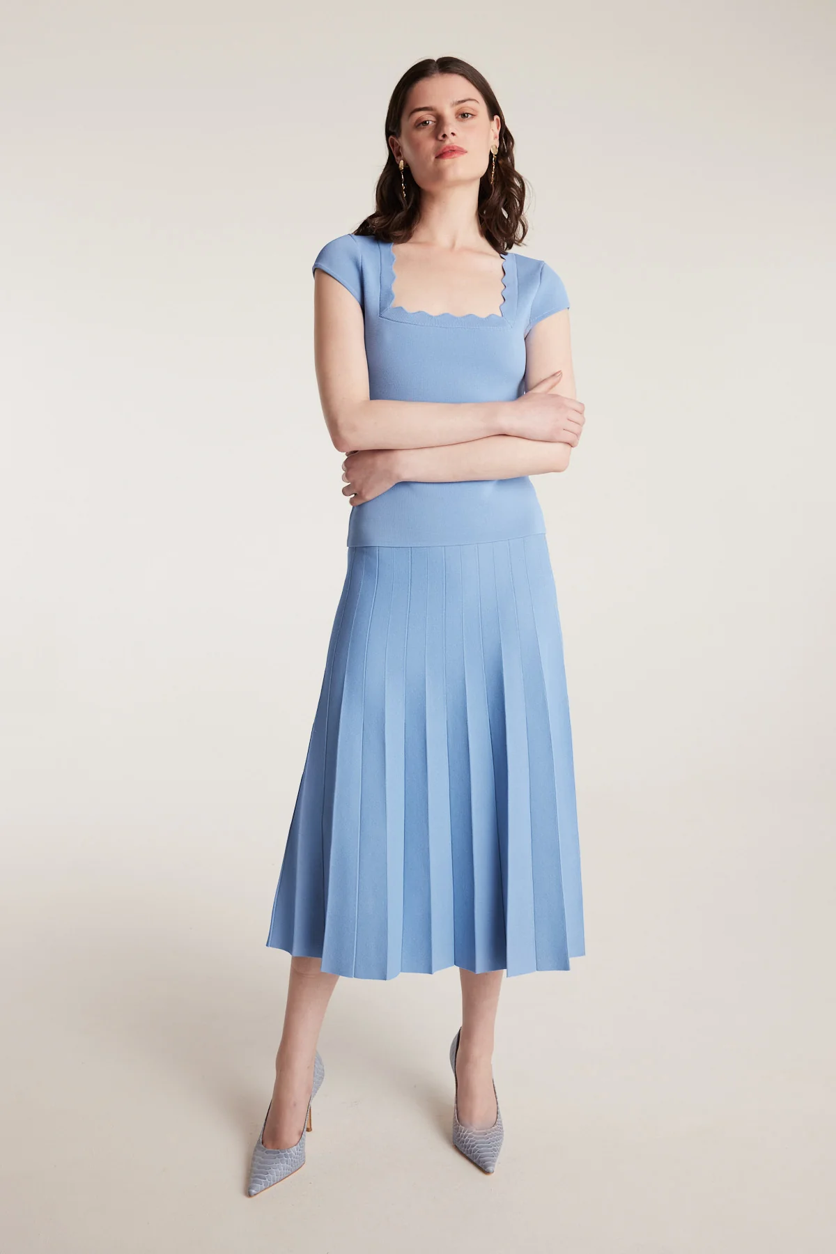 Milano Crepe Knit Skirt - Powder Blue - Image 7