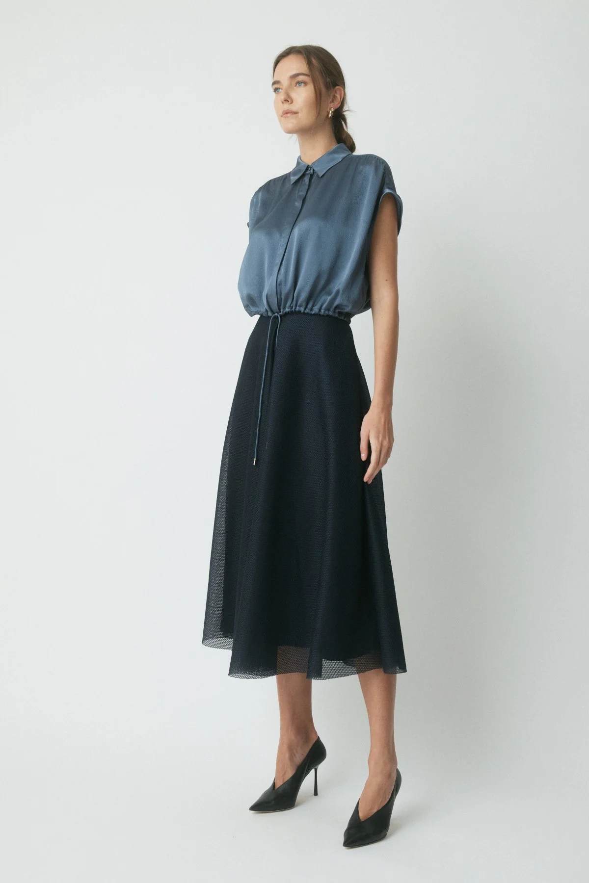 Quinn Silk Crop Shirt - Steel Blue - Image 3