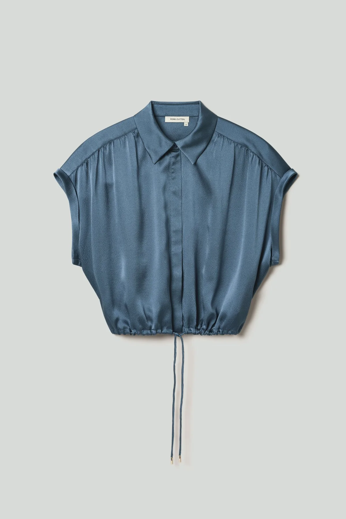 Quinn Silk Crop Shirt - Steel Blue - Image 6