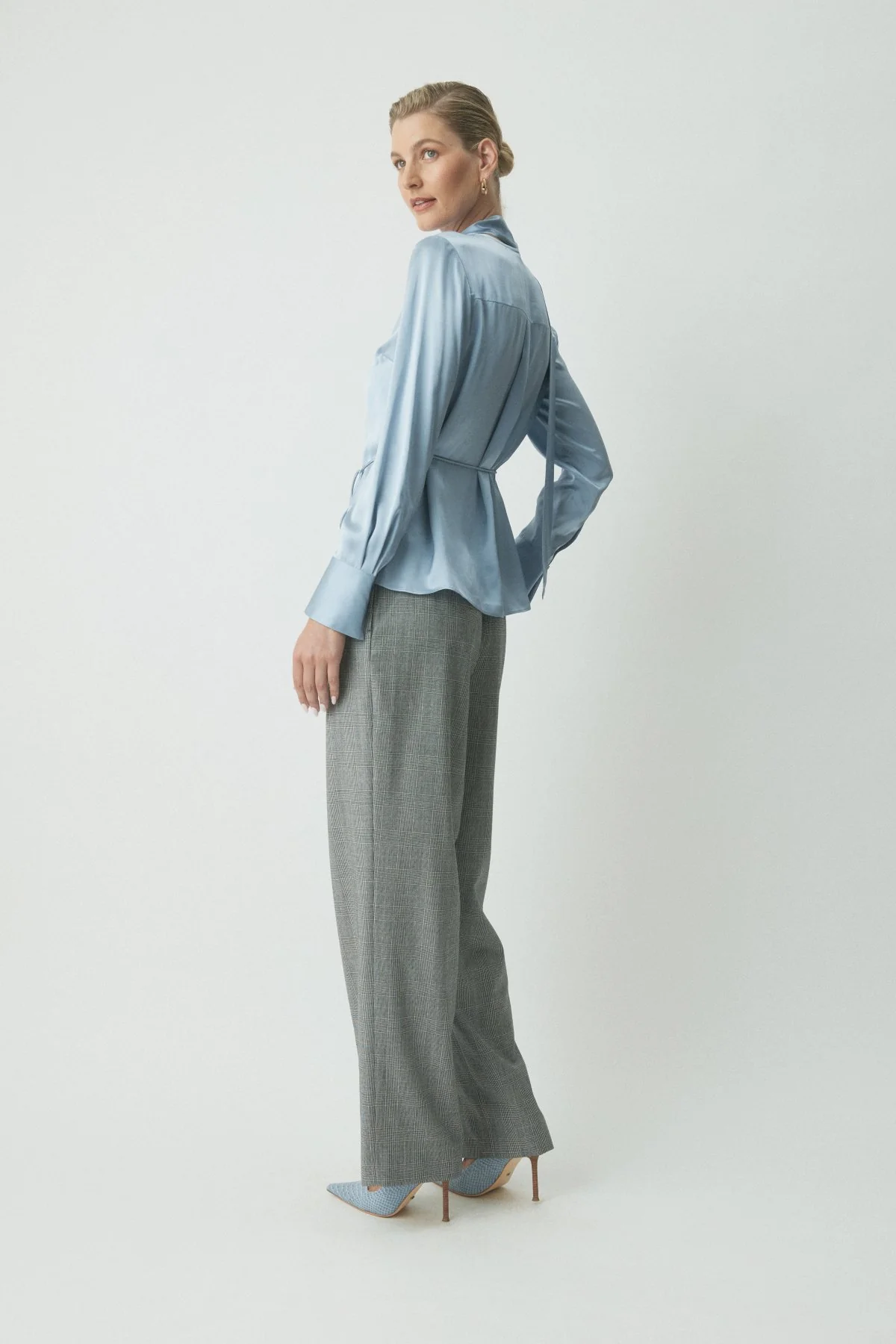 Romain Tie Neck Silk Shirt - Dove Blues - Image 3