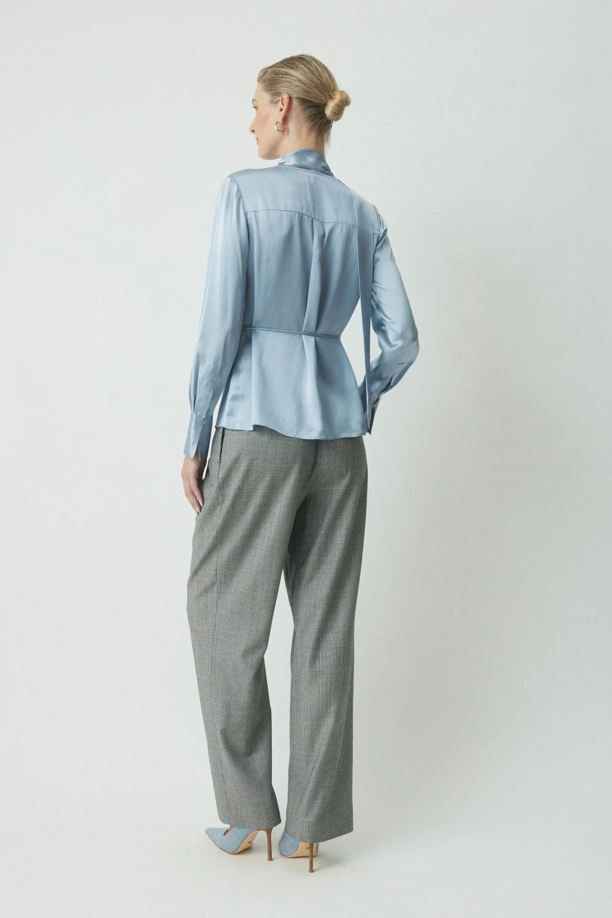 Romain Tie Neck Silk Shirt - Dove Blues - Image 4