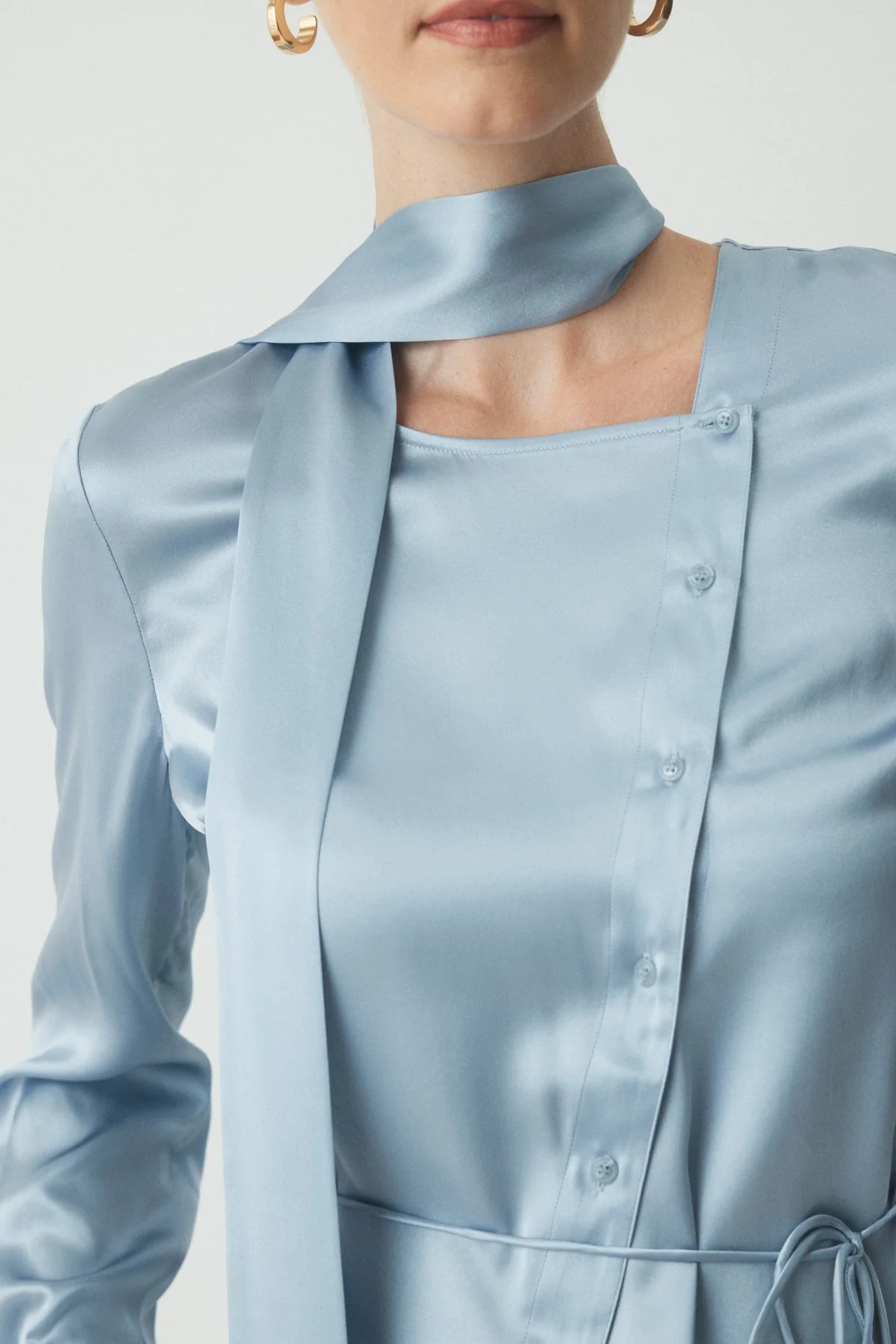 Romain Tie Neck Silk Shirt - Dove Blues - Image 5
