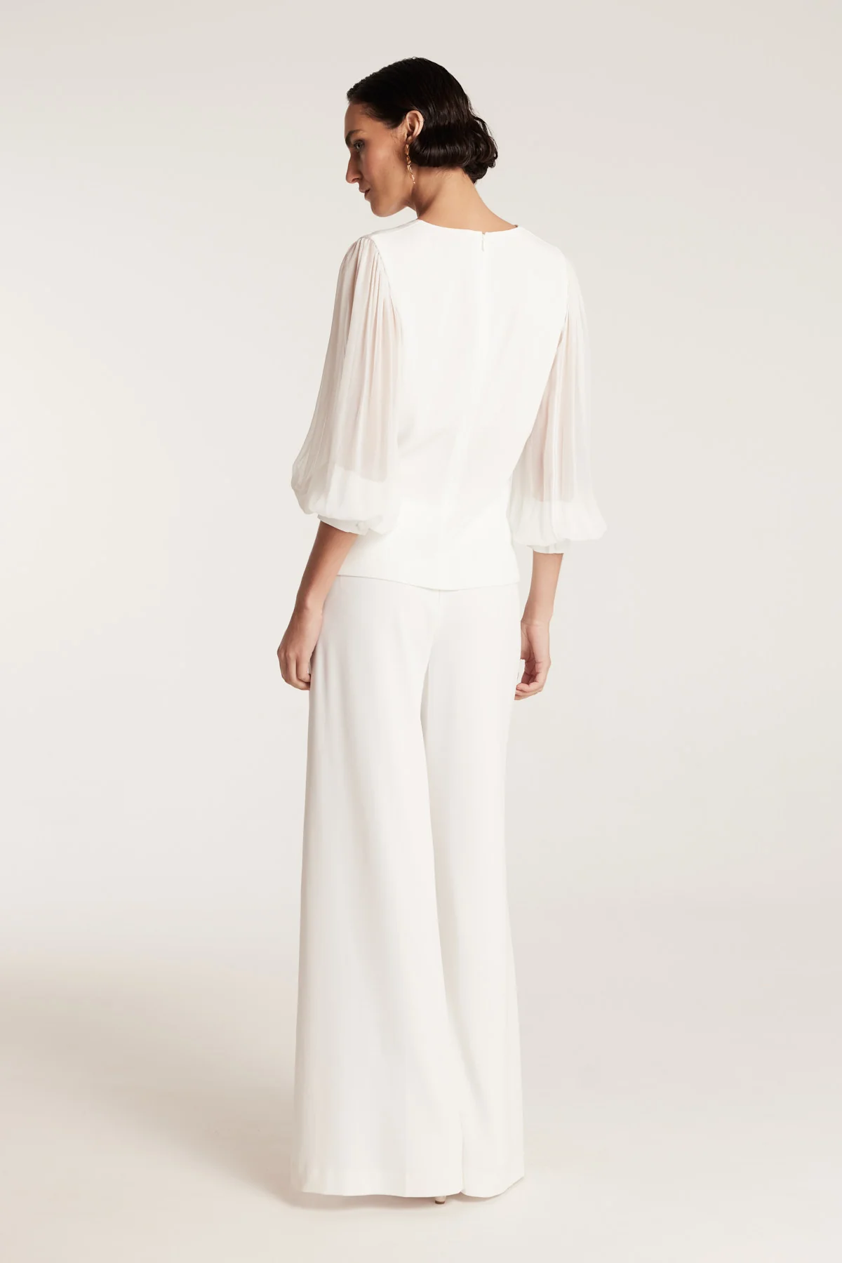 Sheer Sleeve V Top - Ivory - Image 4