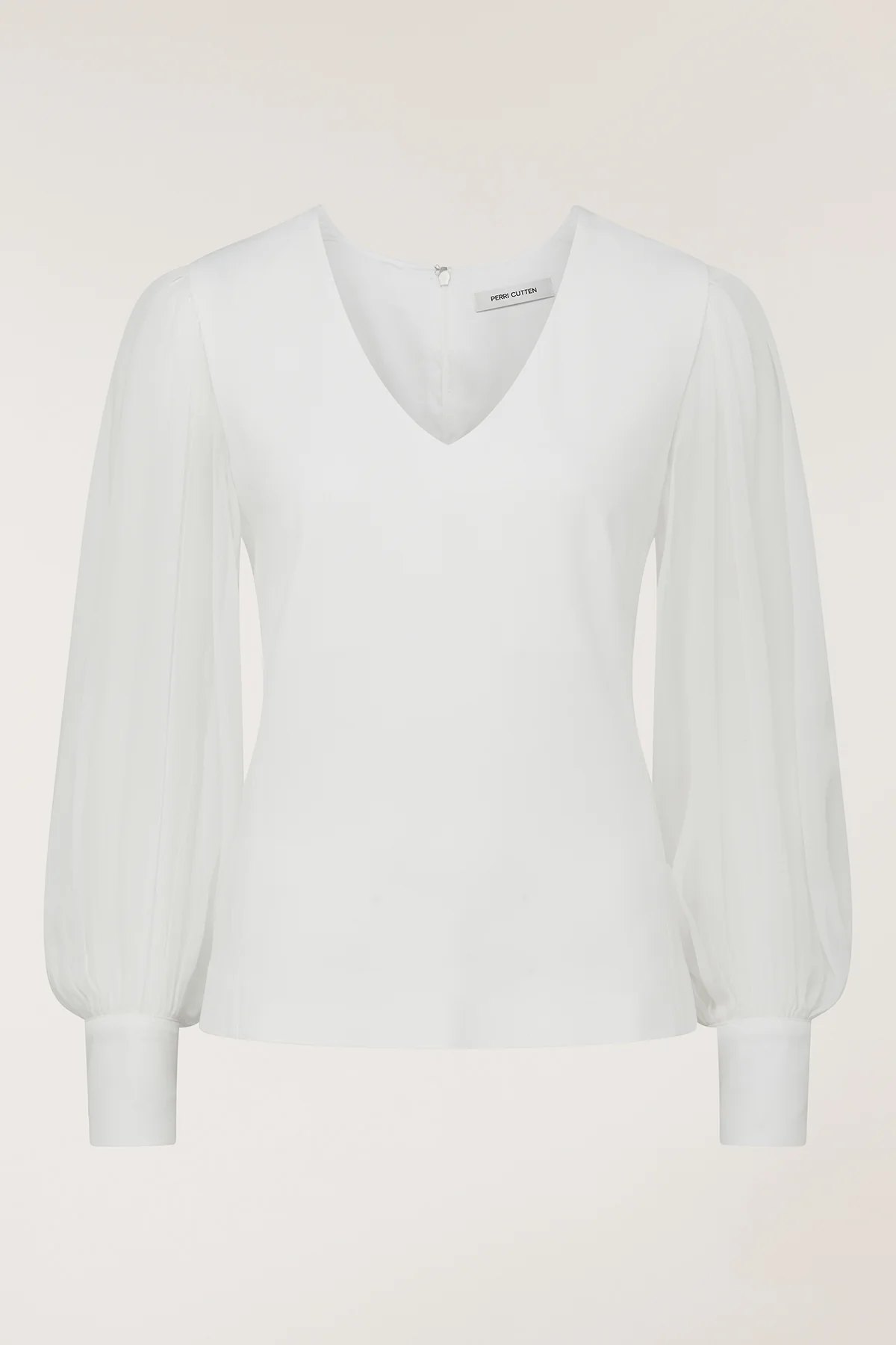 Sheer Sleeve V Top - Ivory - Image 6