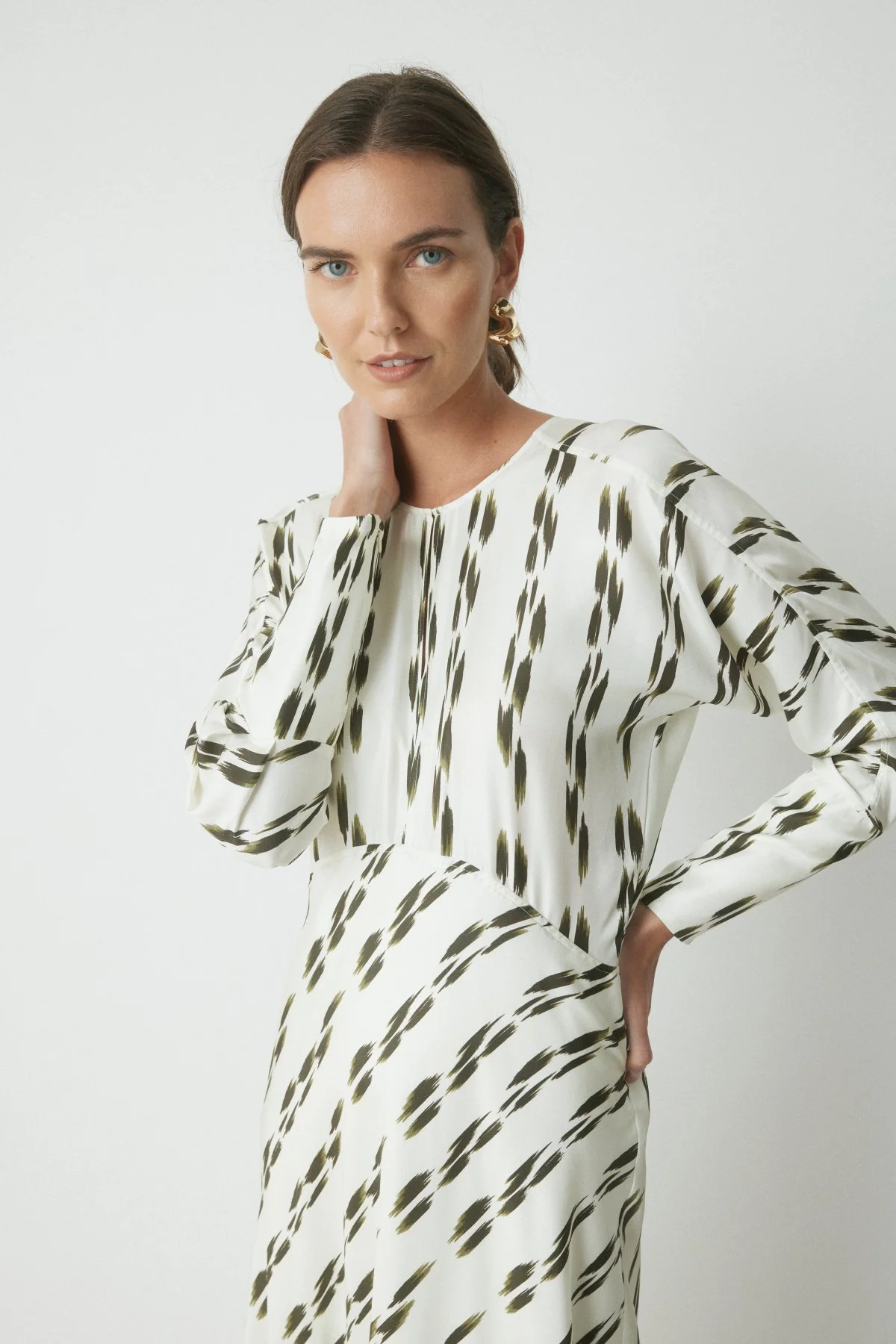 Shiloh Silk Dress - Khaki/Cream - Image 2